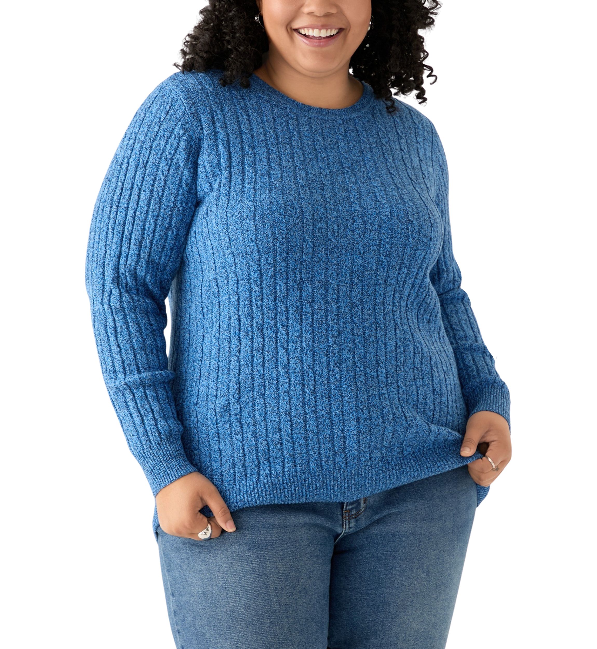 Plus Size Long Sleeve Cable Knit Crew Neck Marl Sweater