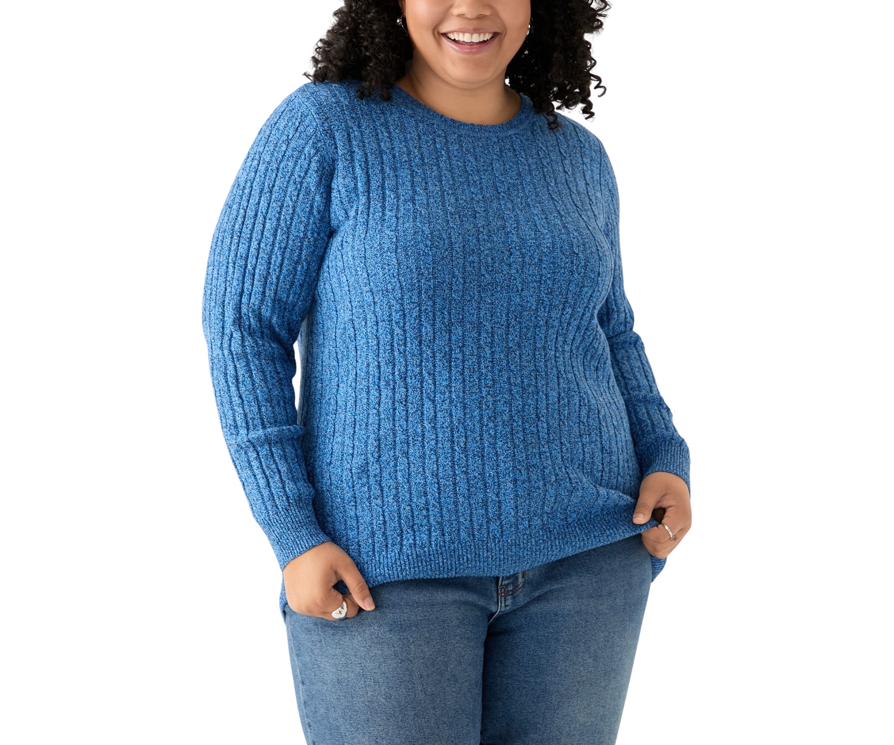 Plus Size Long Sleeve Cable Knit Crew Neck Marl Sweater
