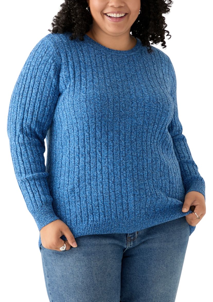 Plus Size Long Sleeve Cable Knit Crew Neck Marl Sweater