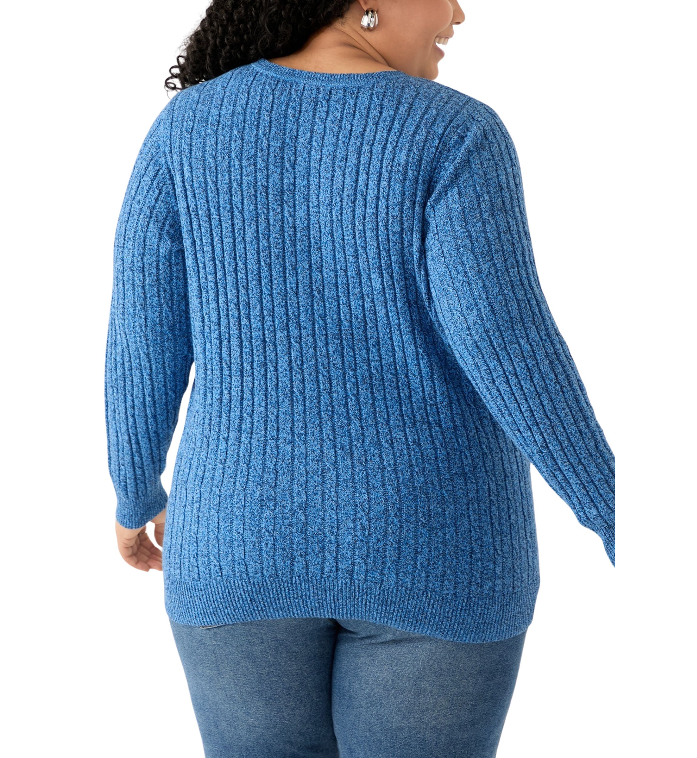 Plus Size Long Sleeve Cable Knit Crew Neck Marl Sweater