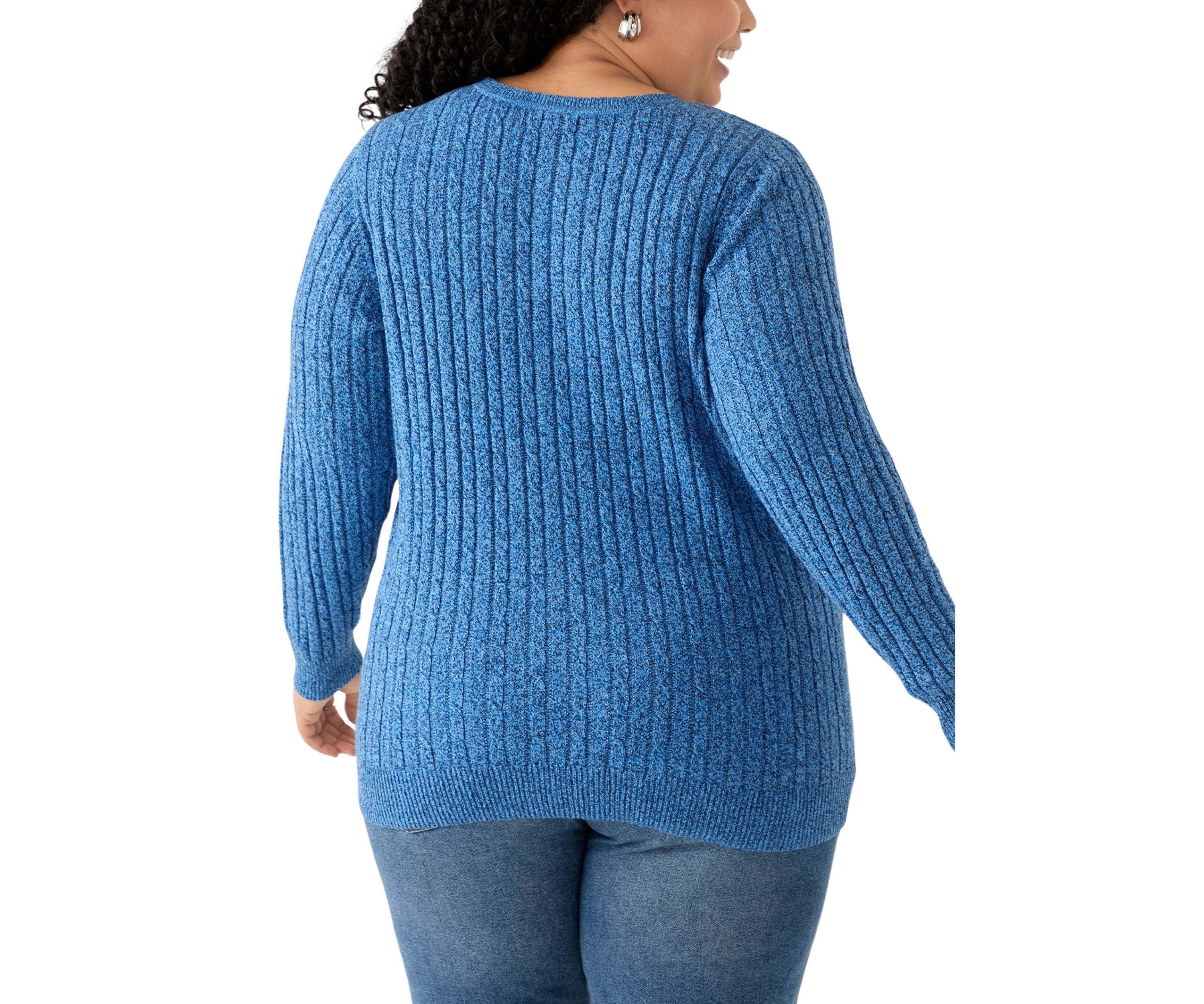 Plus Size Long Sleeve Cable Knit Crew Neck Marl Sweater