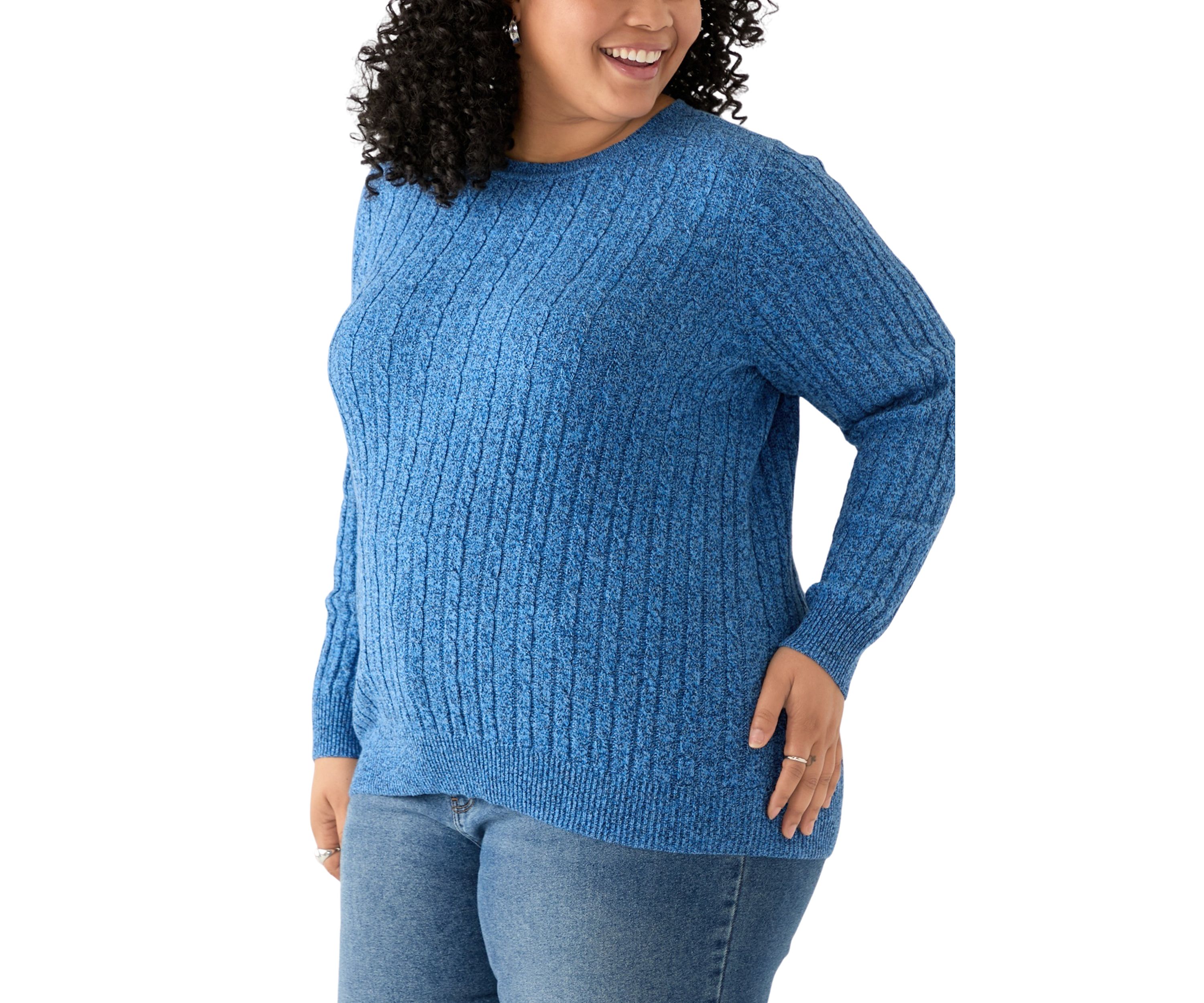 Plus Size Long Sleeve Cable Knit Crew Neck Marl Sweater