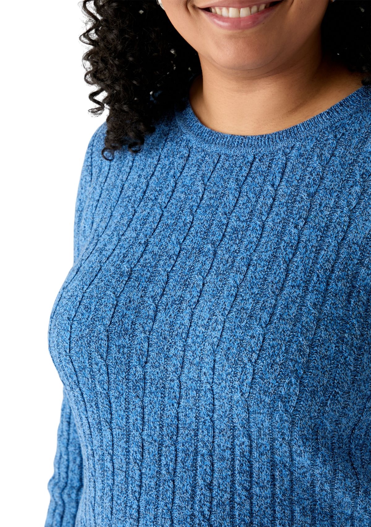 Plus Size Long Sleeve Cable Knit Crew Neck Marl Sweater