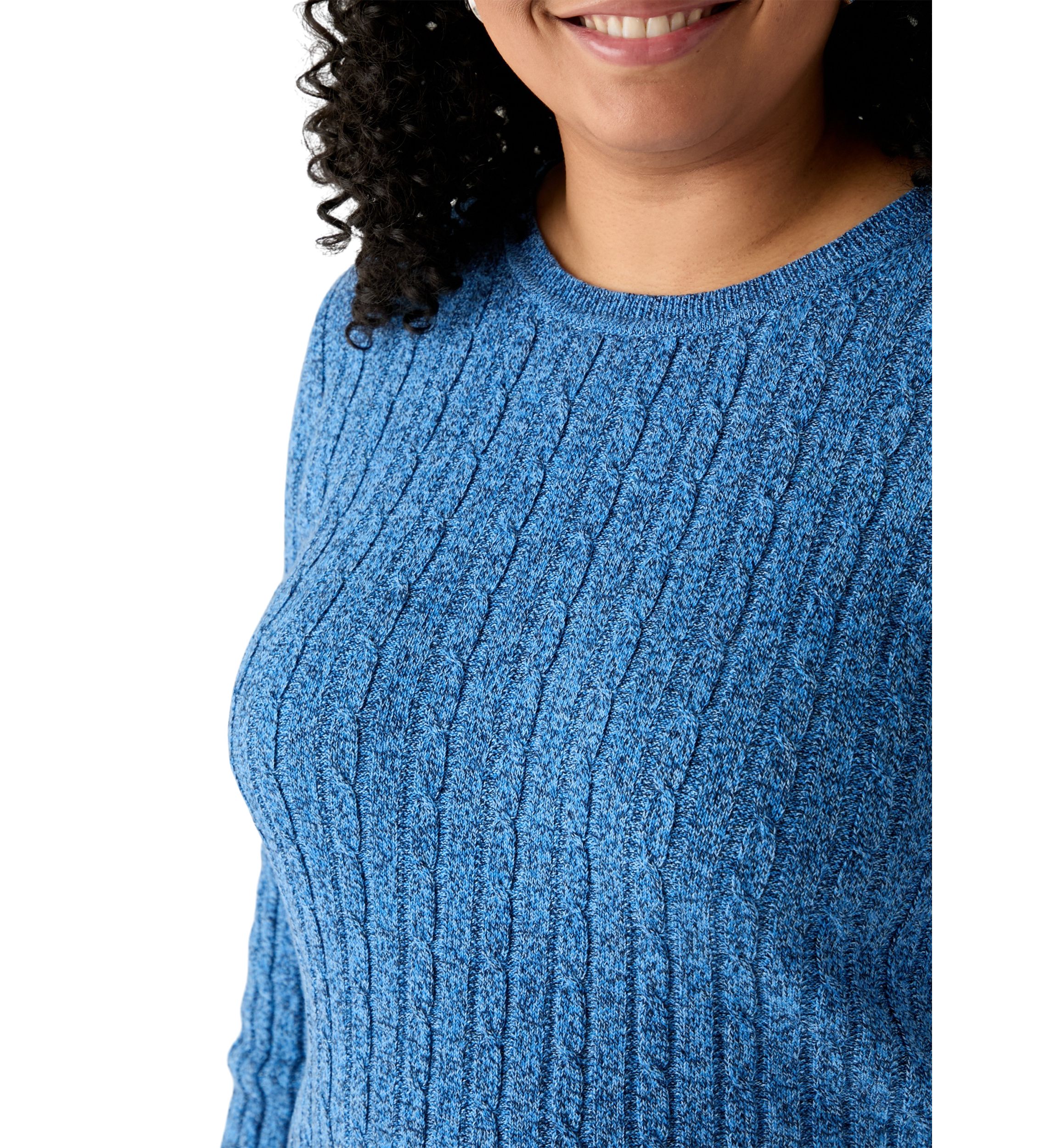 Plus Size Long Sleeve Cable Knit Crew Neck Marl Sweater