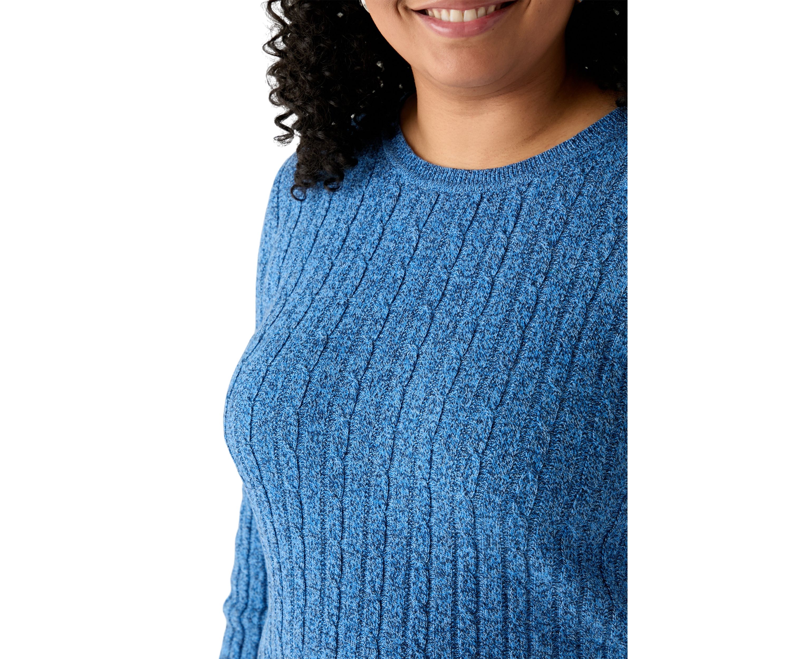 Plus Size Long Sleeve Cable Knit Crew Neck Marl Sweater