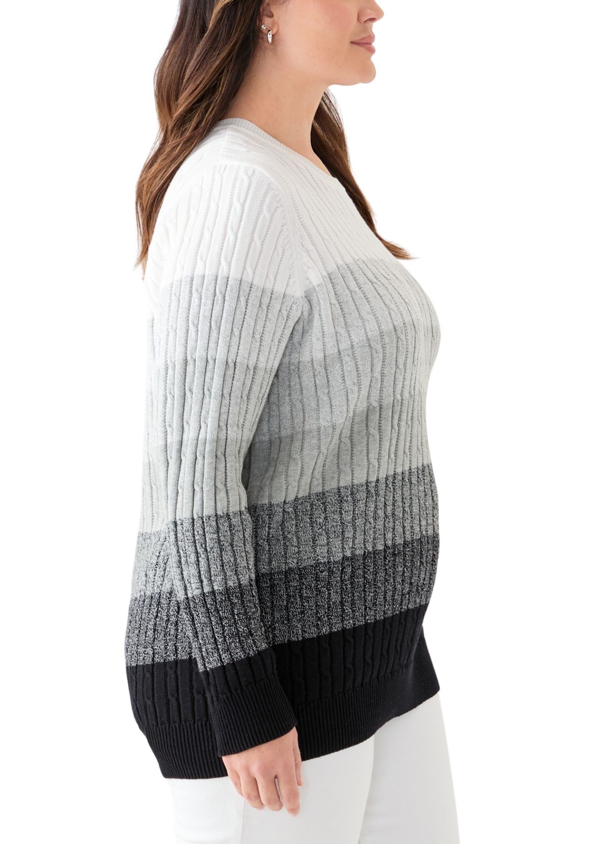 Plus Size Cable Crew Color Block Sweater 