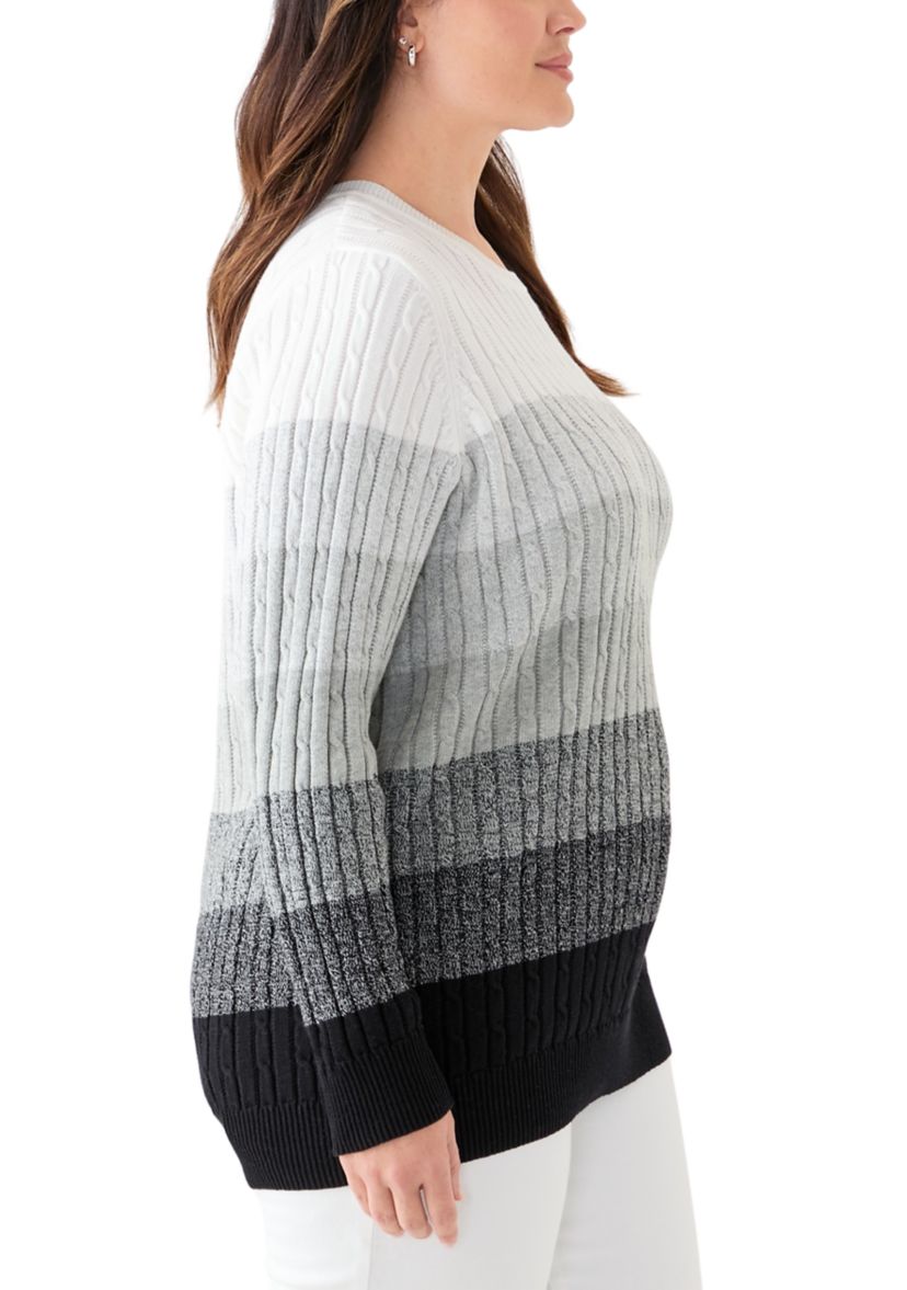 Plus Size Cable Crew Color Block Sweater 
