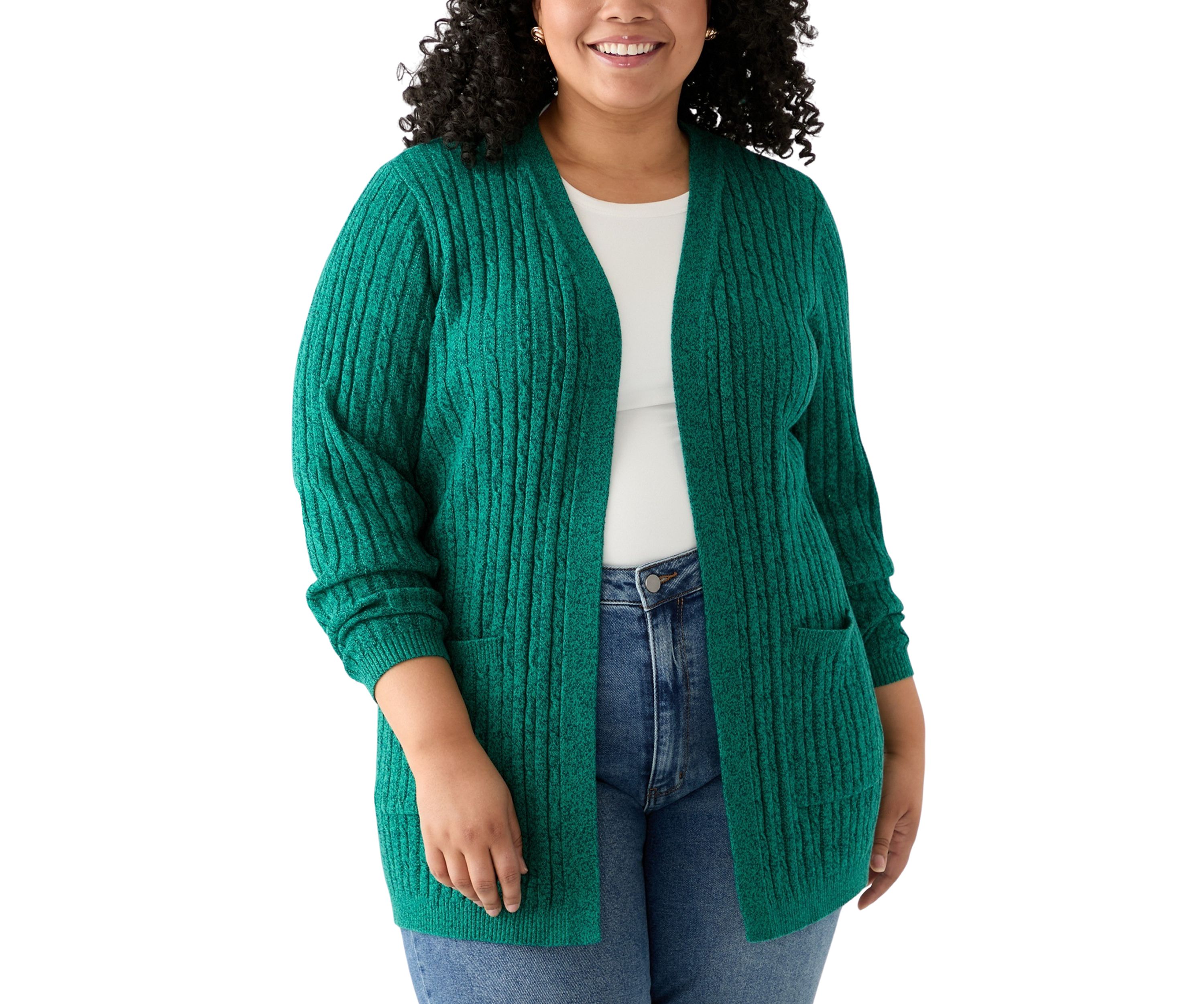 Plus Size Long Sleeve Cable Knit Marl Cardigan