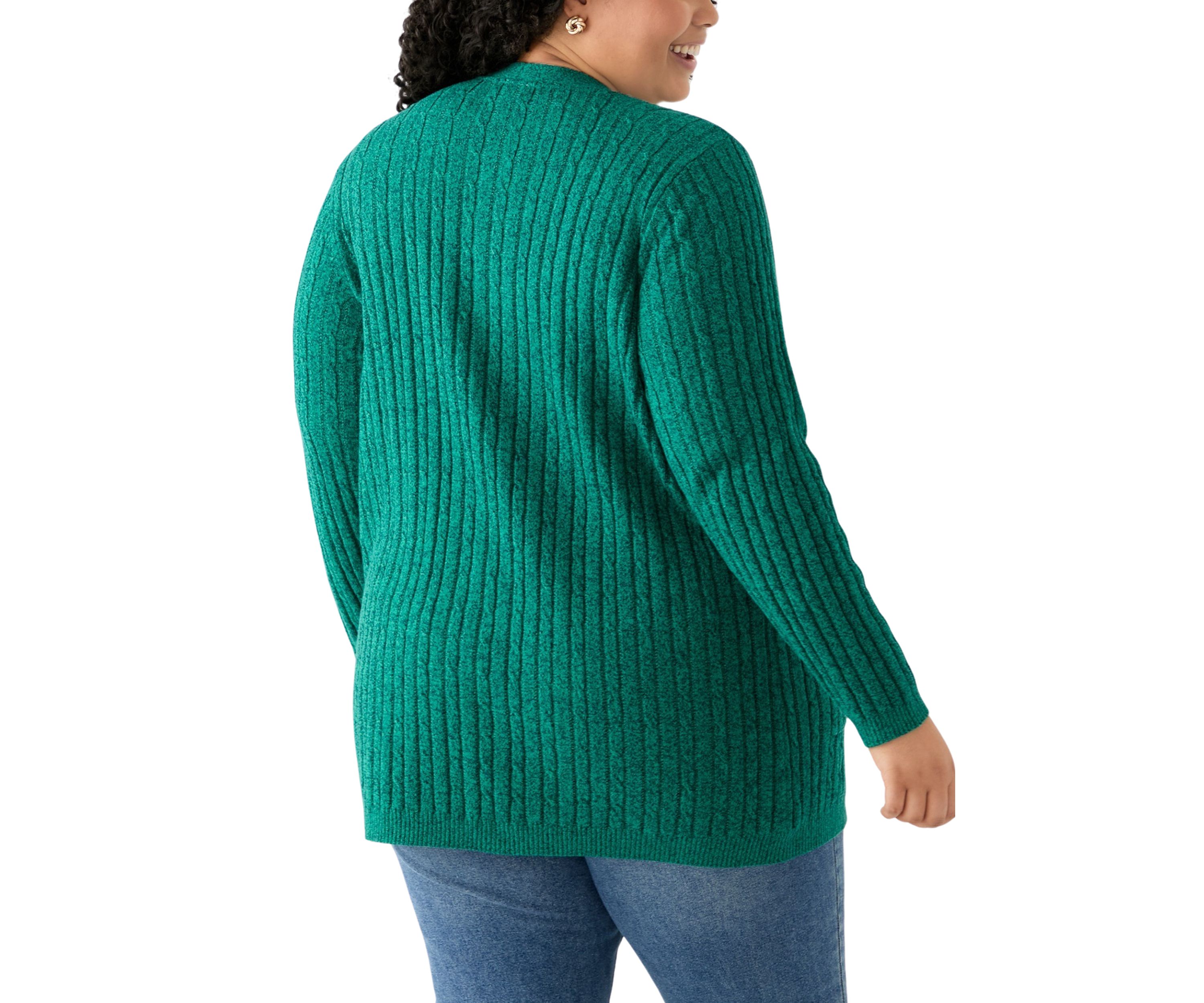Plus Size Long Sleeve Cable Knit Marl Cardigan