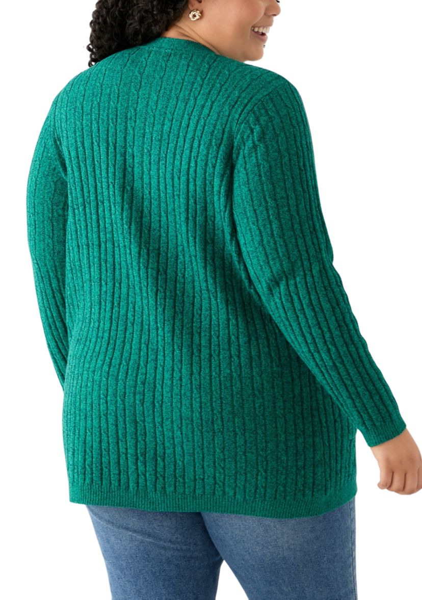 Plus Size Long Sleeve Cable Knit Marl Cardigan