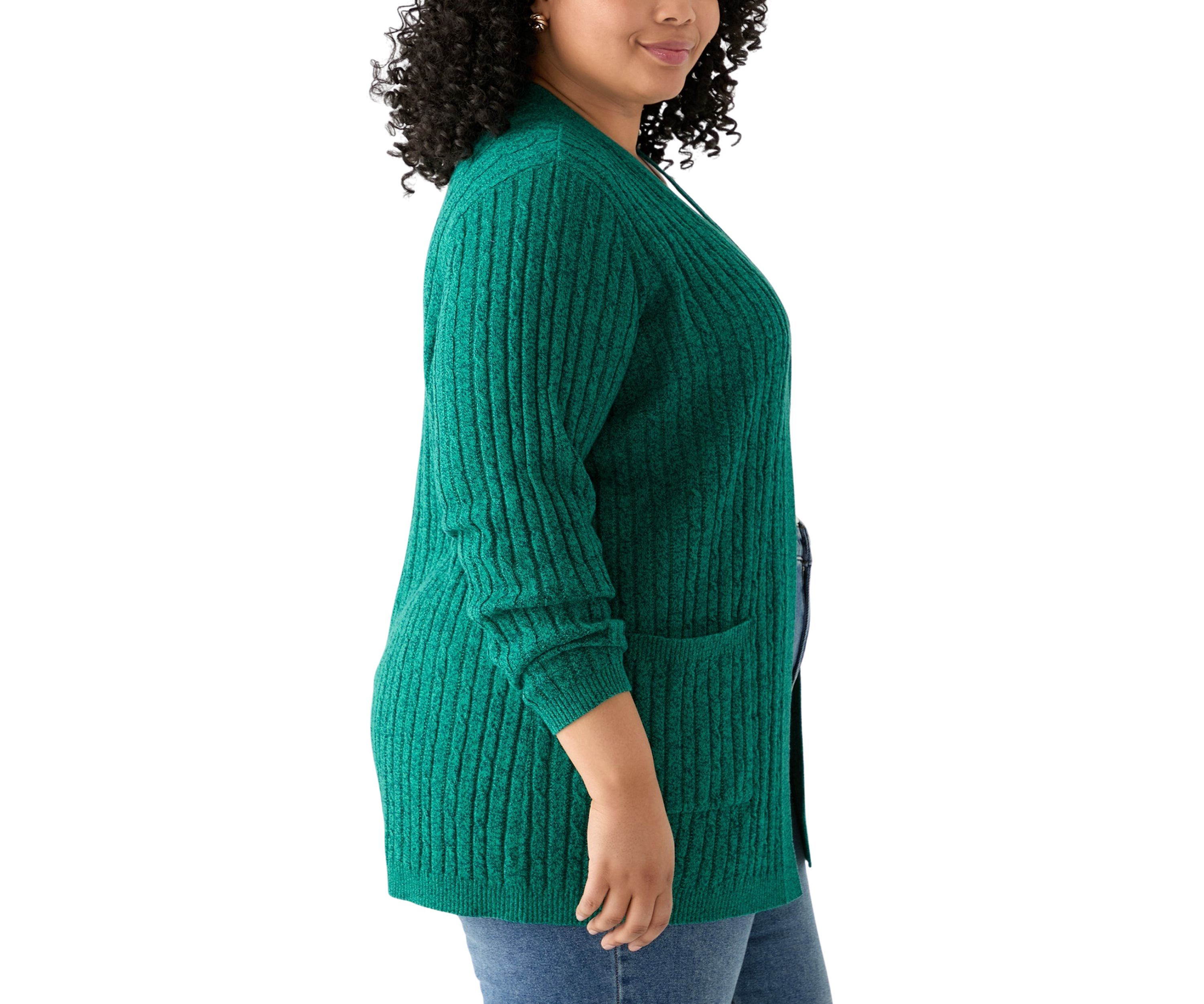 Plus Size Long Sleeve Cable Knit Marl Cardigan