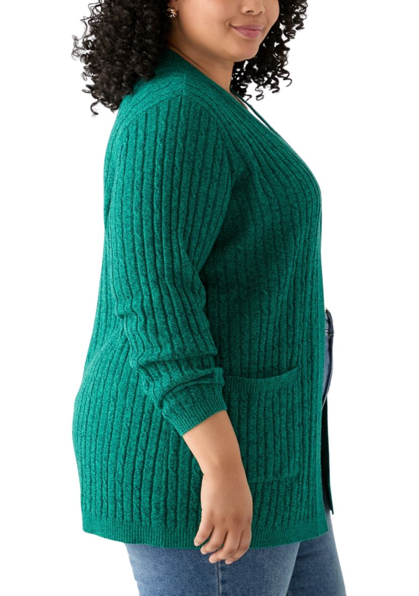 Plus Size Long Sleeve Cable Knit Marl Cardigan
