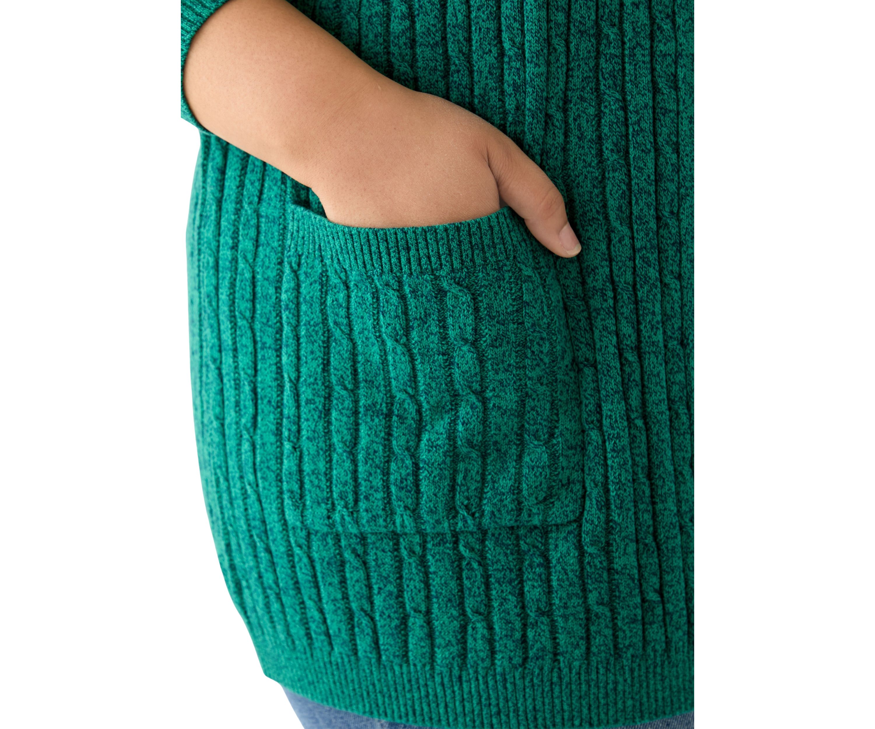 Plus Size Long Sleeve Cable Knit Marl Cardigan