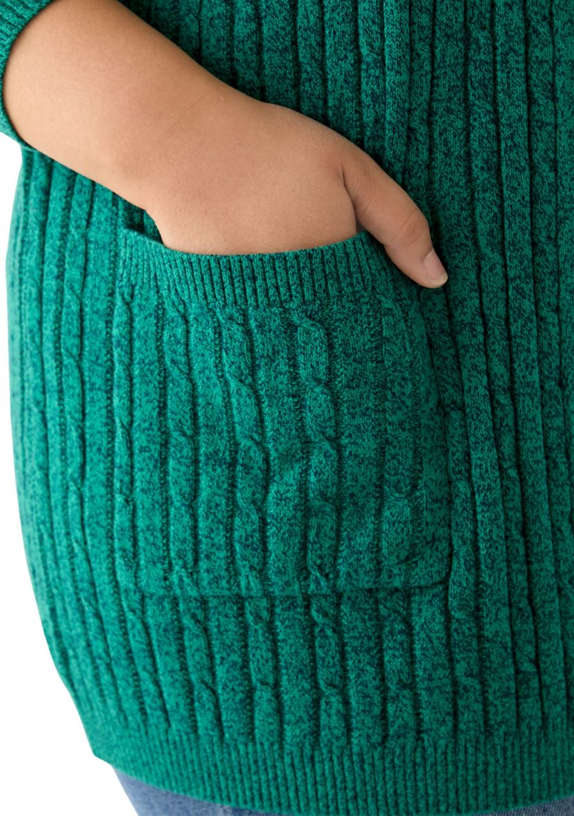 Plus Size Long Sleeve Cable Knit Marl Cardigan