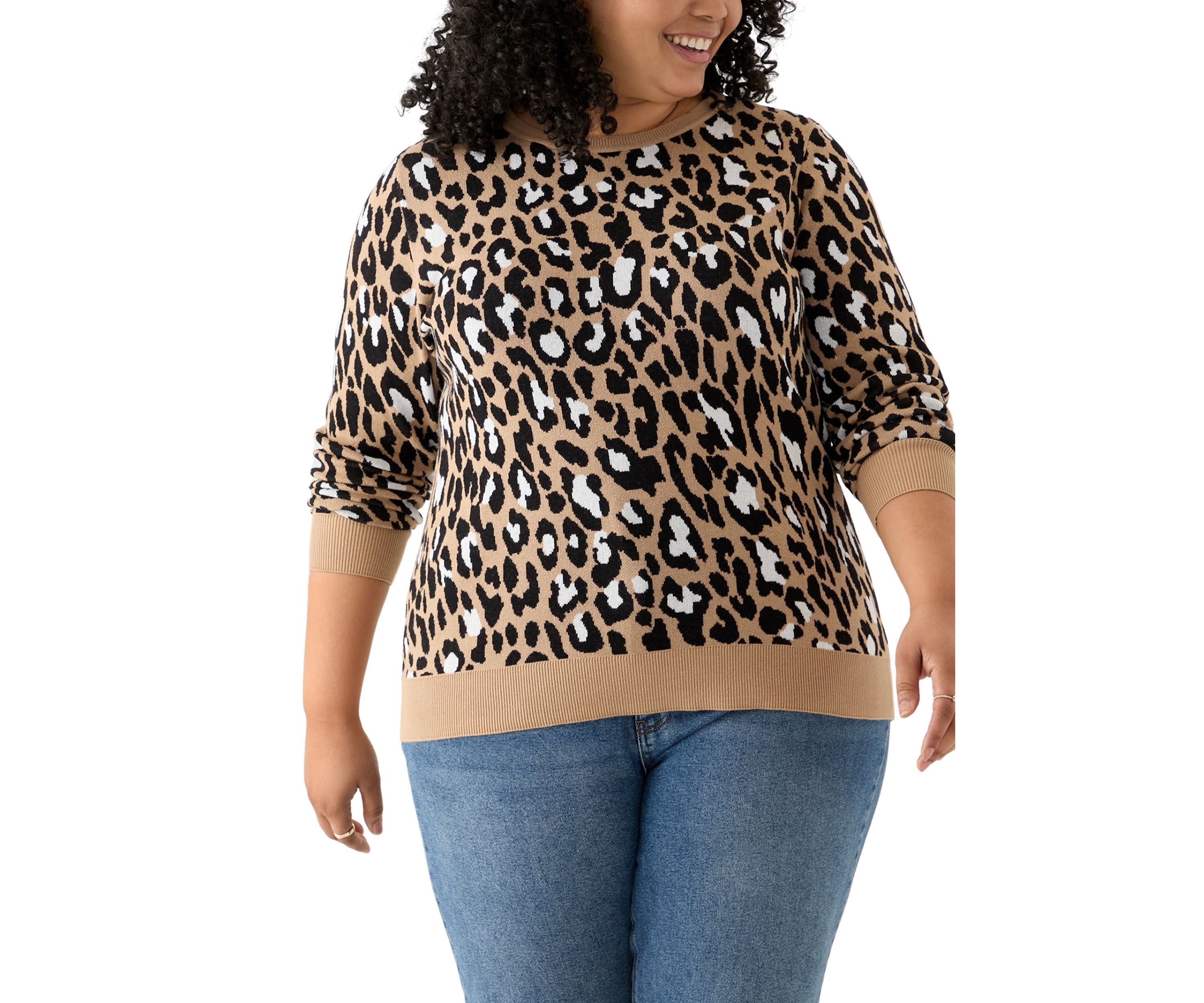 Plus Size Long Sleeve Crew Neck Jacquard Sweater