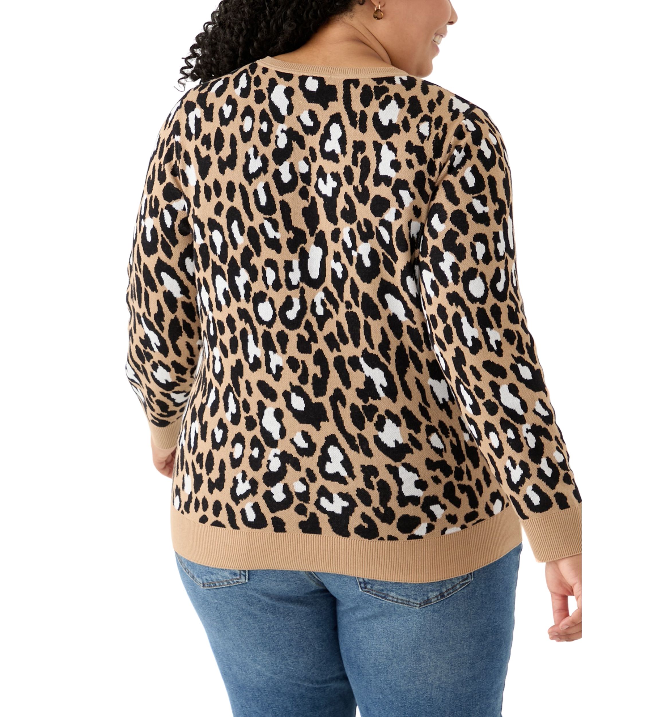 Plus Size Long Sleeve Crew Neck Jacquard Sweater