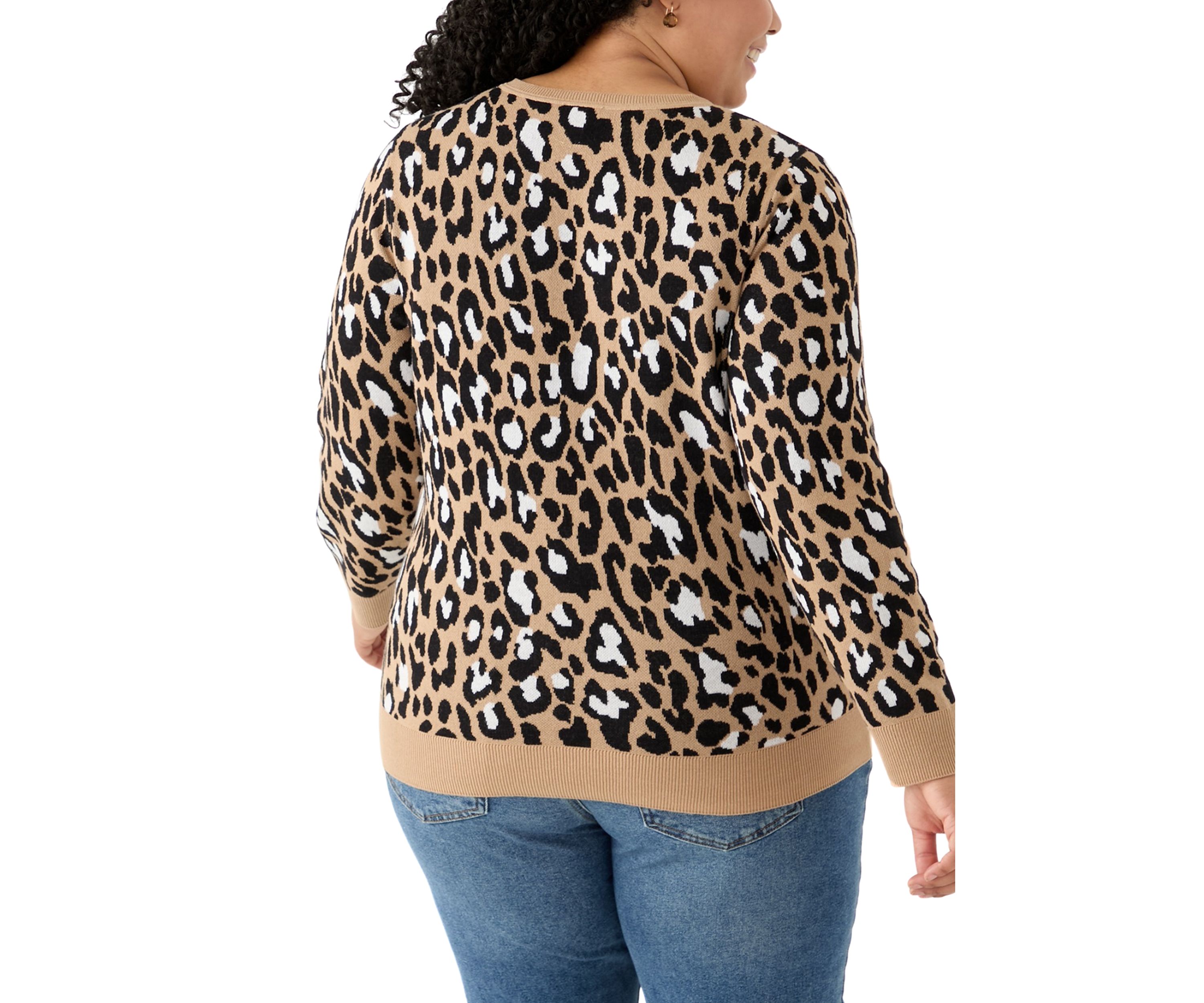 Plus Size Long Sleeve Crew Neck Jacquard Sweater