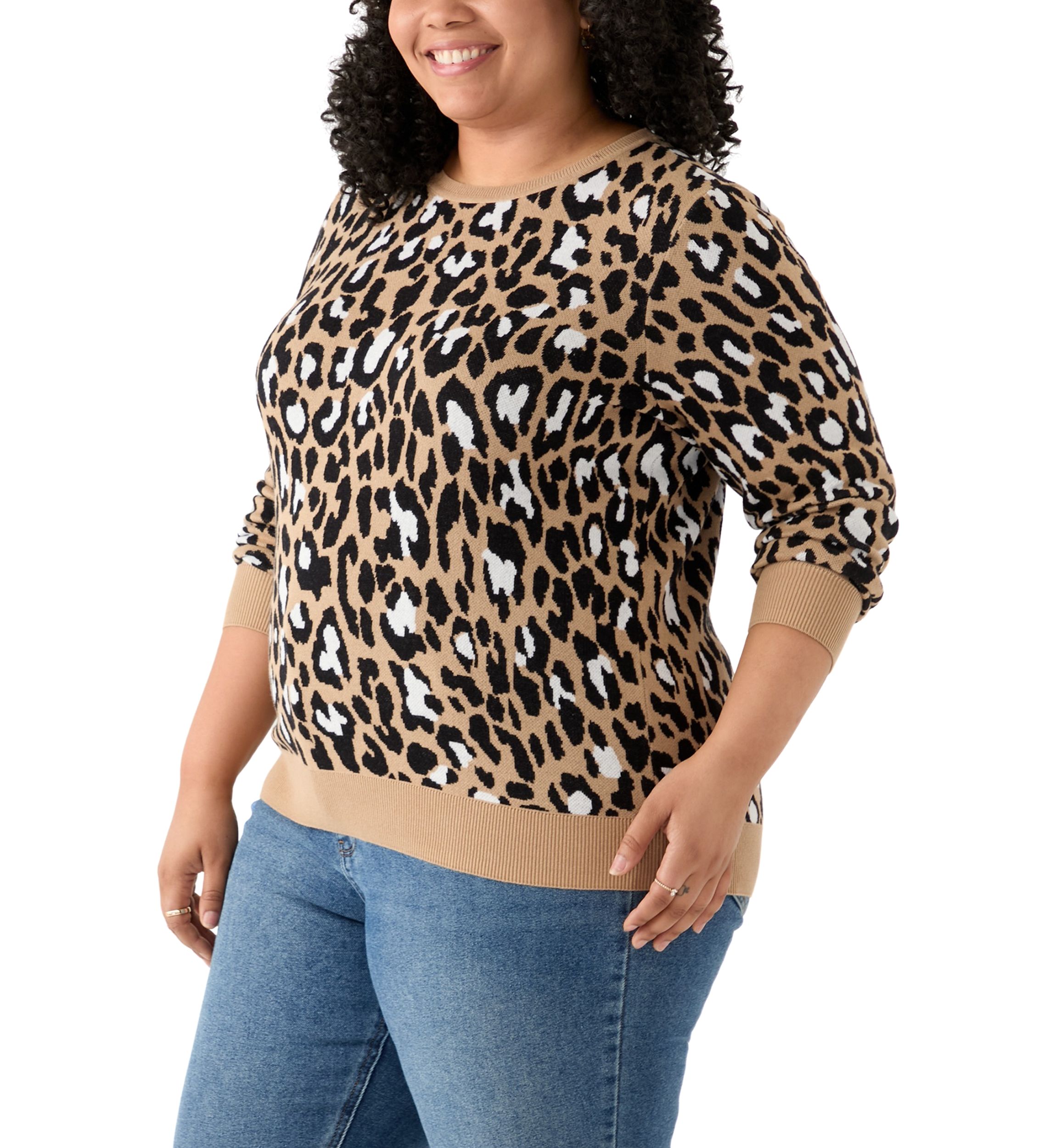 Plus Size Long Sleeve Crew Neck Jacquard Sweater