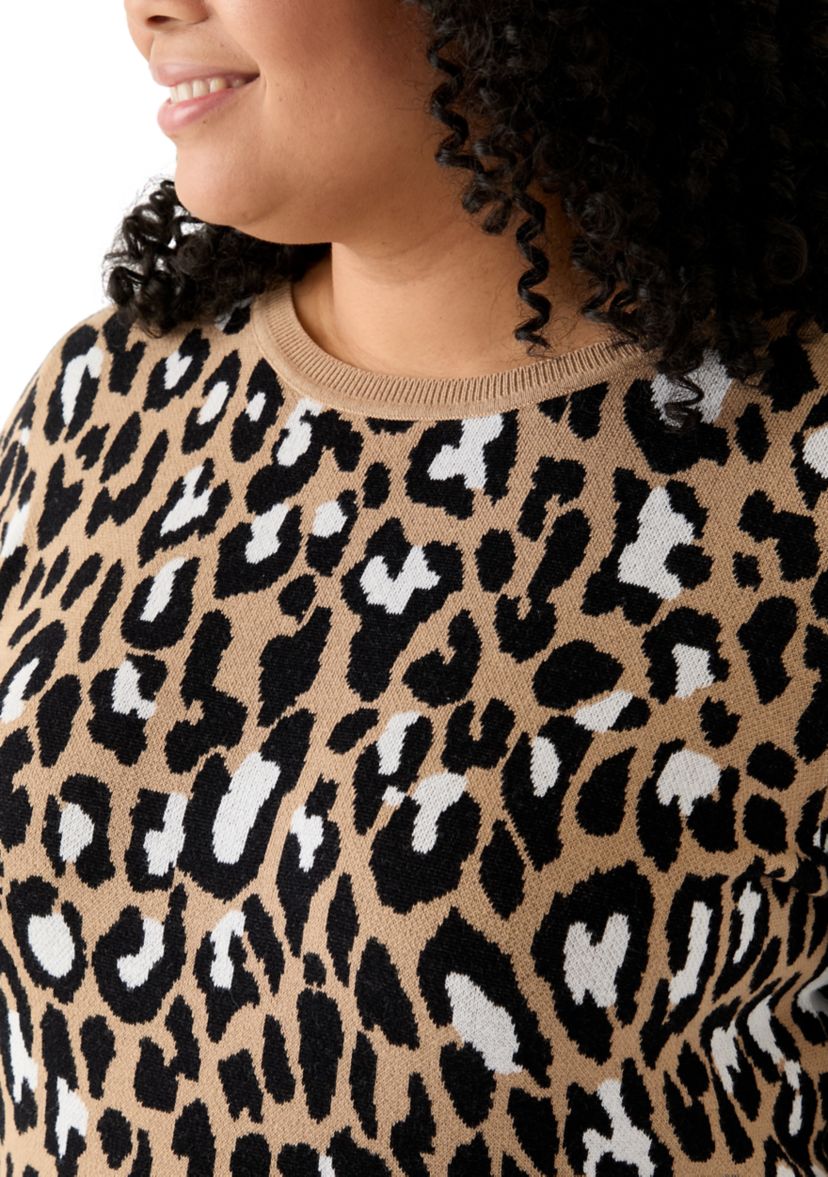 Plus Size Long Sleeve Crew Neck Jacquard Sweater