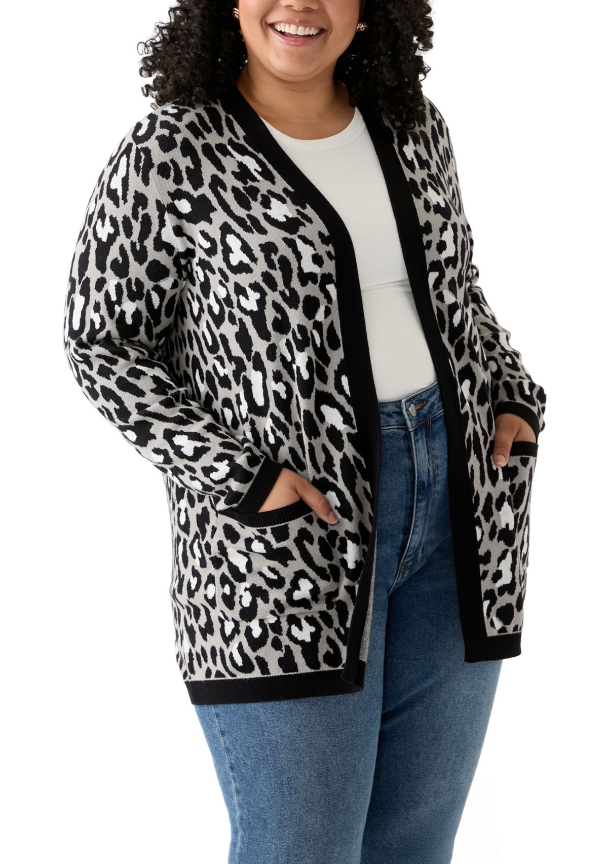 Plus Size Long Sleeve Jacquard Cardigan