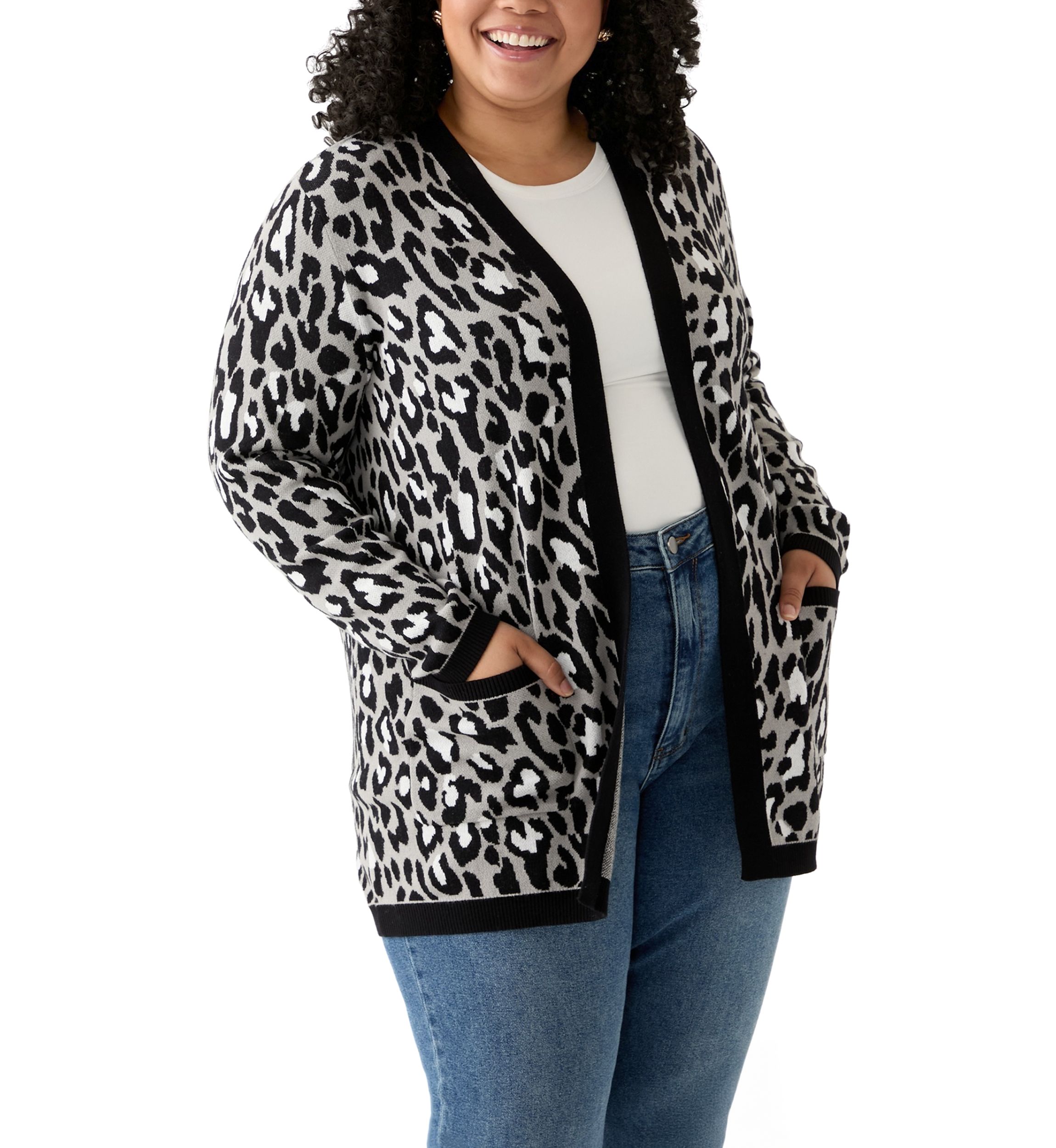 Plus Size Long Sleeve Jacquard Cardigan