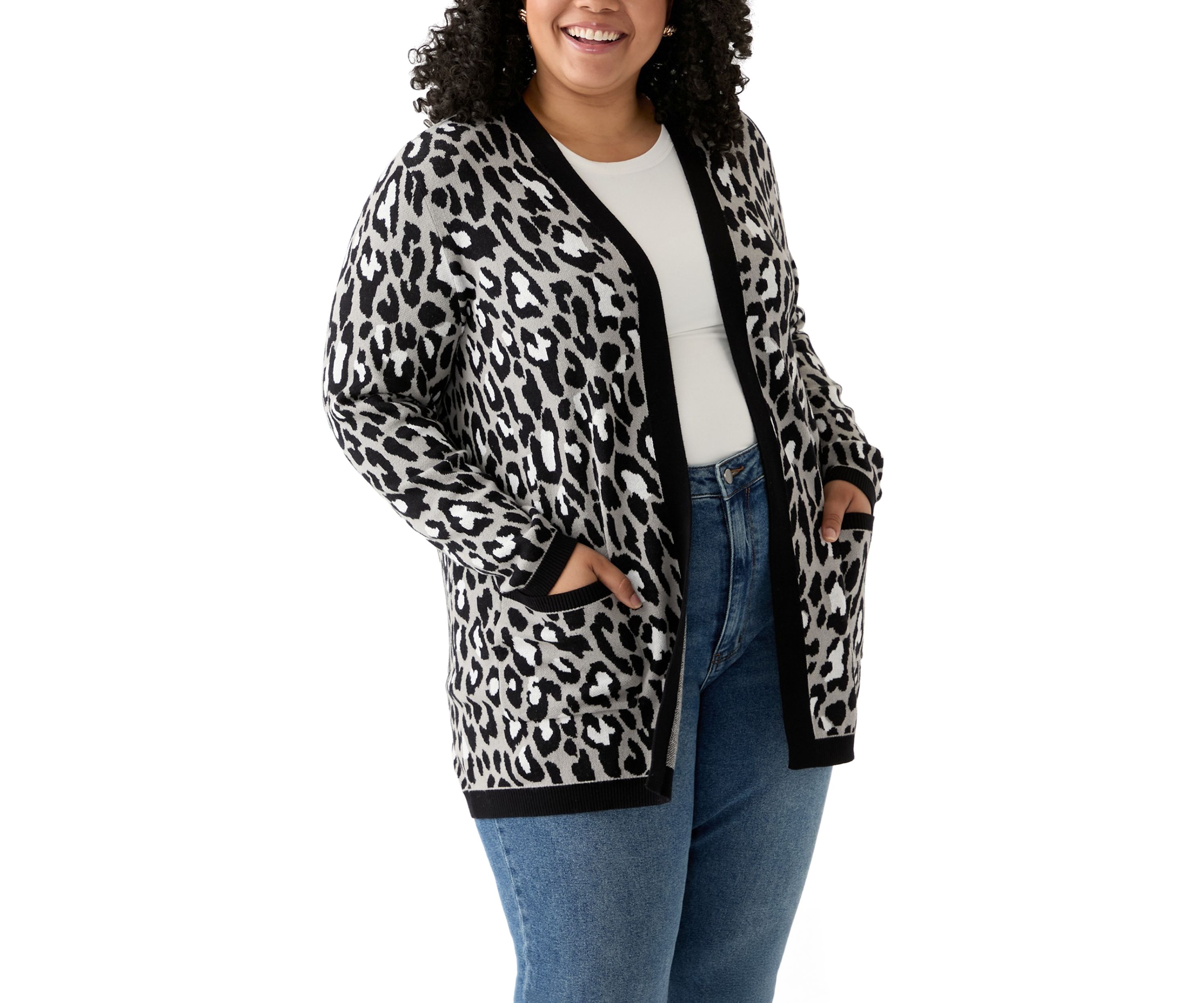 Plus Size Long Sleeve Jacquard Cardigan
