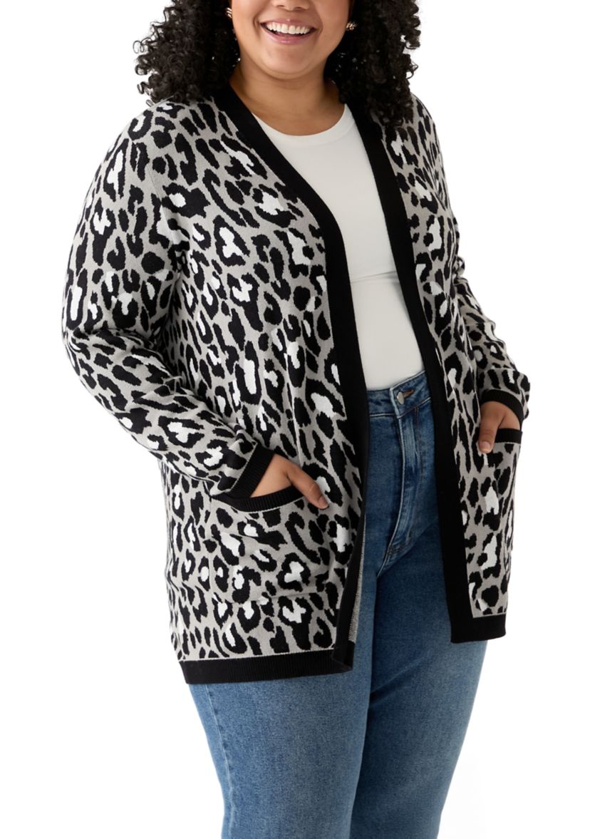 Plus Size Long Sleeve Jacquard Cardigan