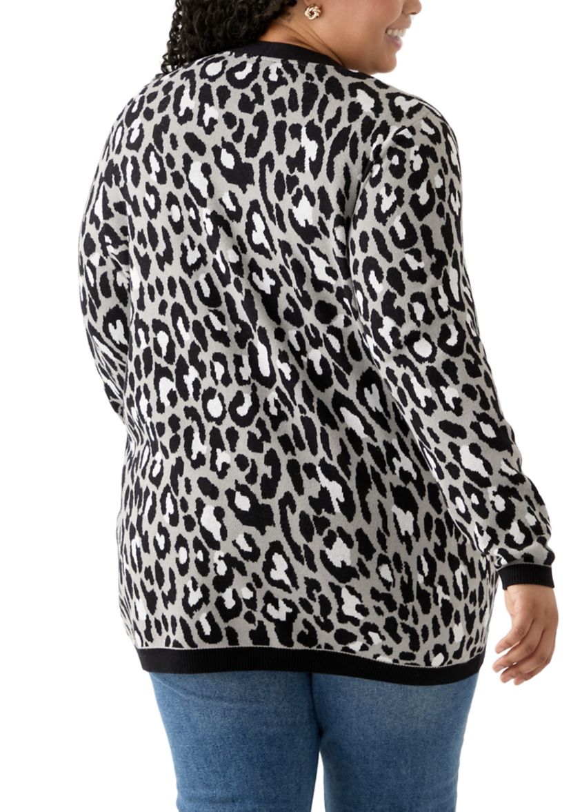 Plus Size Long Sleeve Jacquard Cardigan