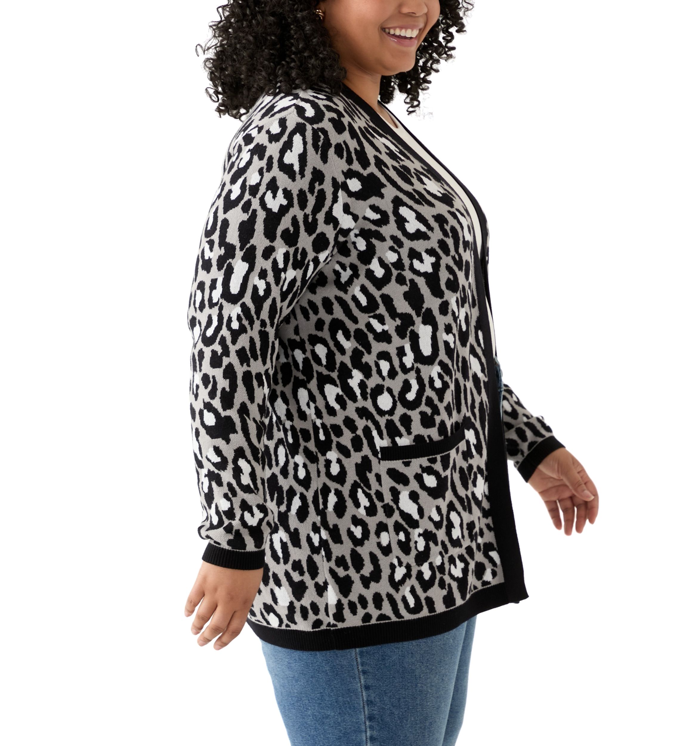 Plus Size Long Sleeve Jacquard Cardigan