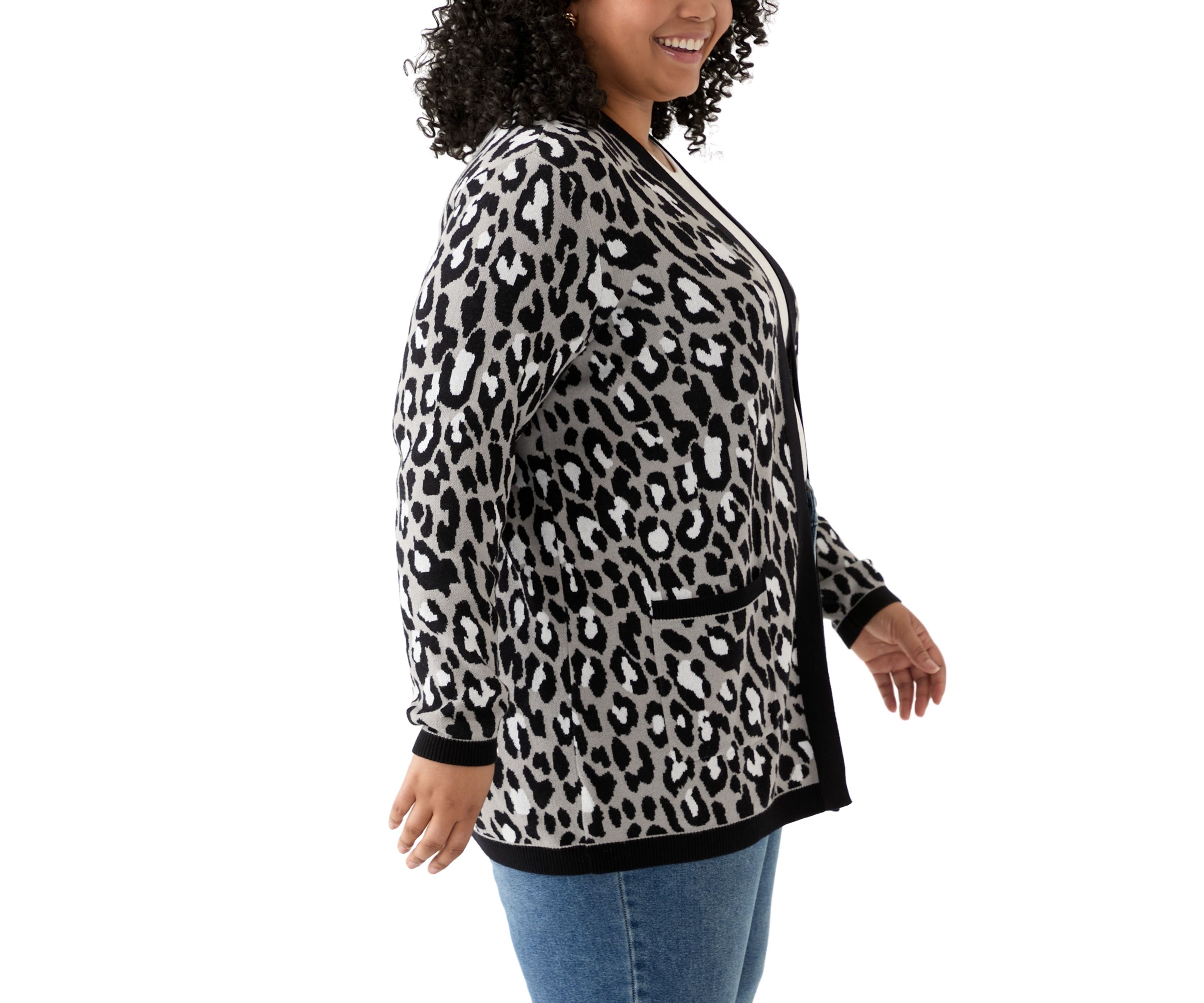 Plus Size Long Sleeve Jacquard Cardigan