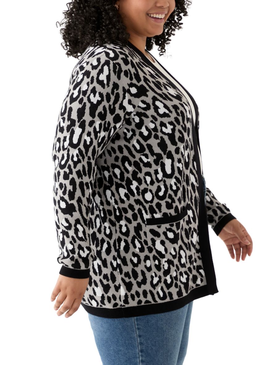 Plus Size Long Sleeve Jacquard Cardigan