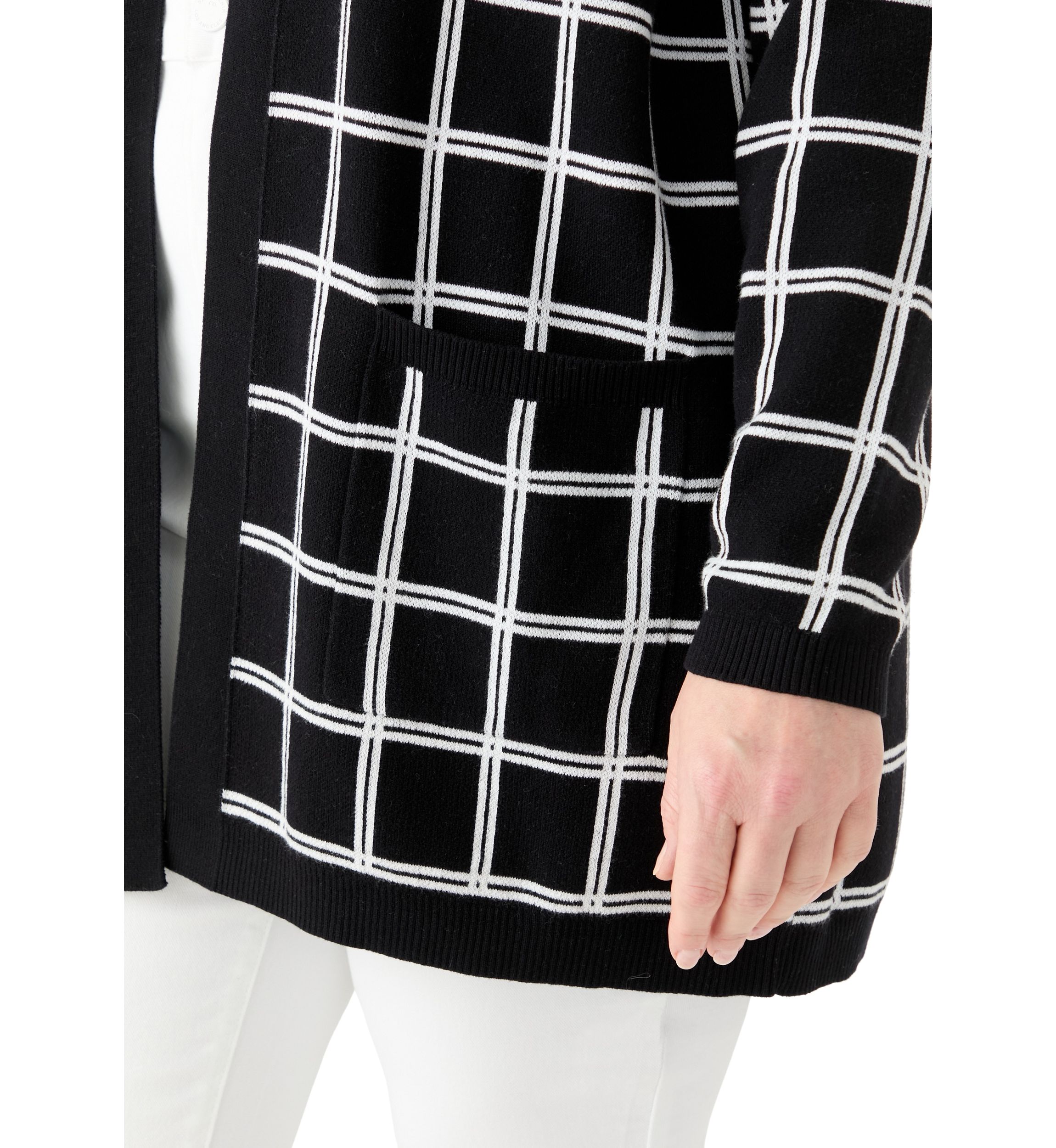 Plus Size Long Sleeve Jacquard Windowpane Cardigan