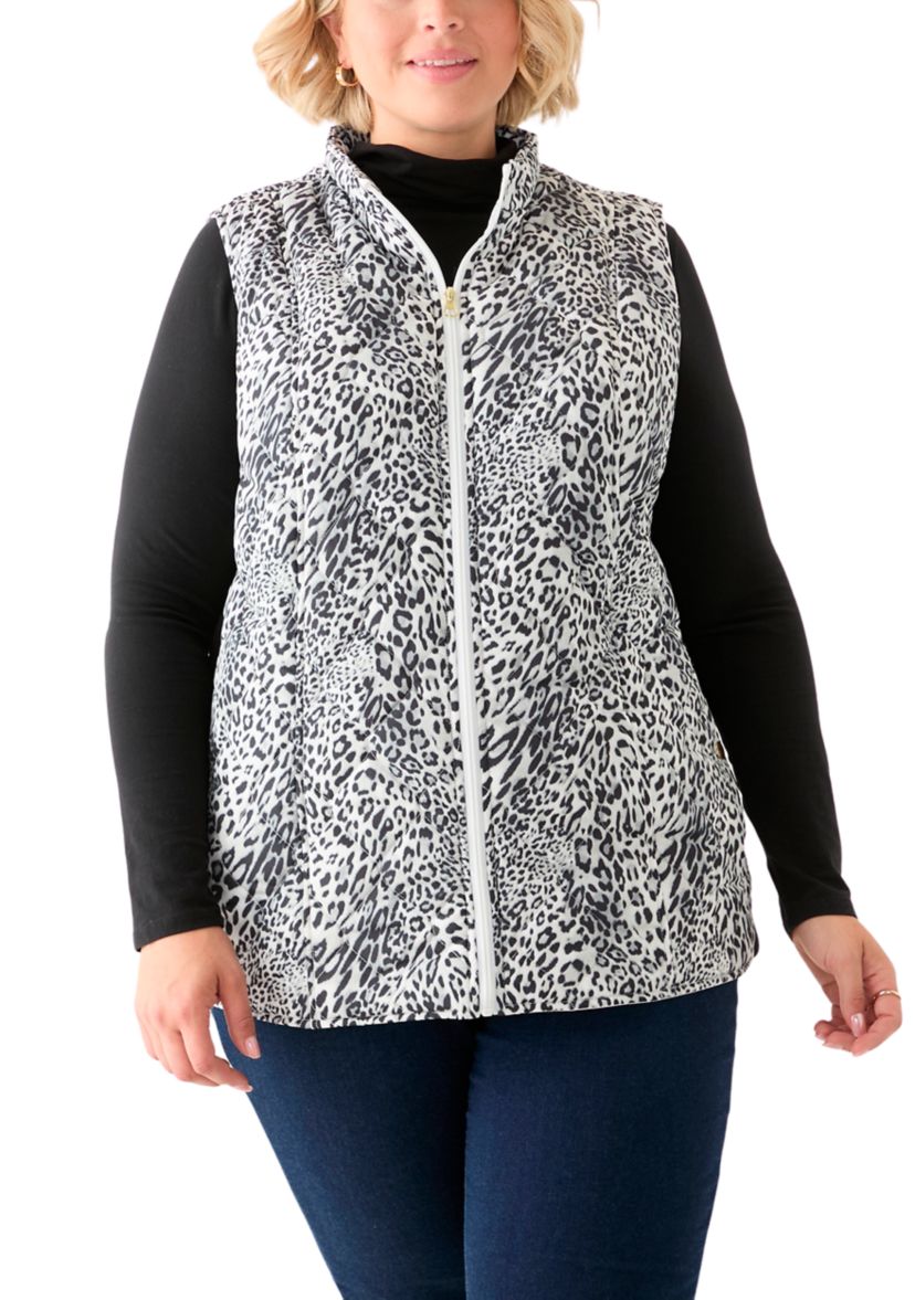 Plus Size Side Rib Printed Quilted Vest 