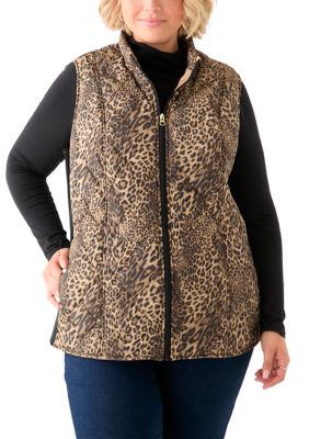 Kim Rogers Women's Plus Size Side Rib Printed Quilted Vest, Tan, 4X