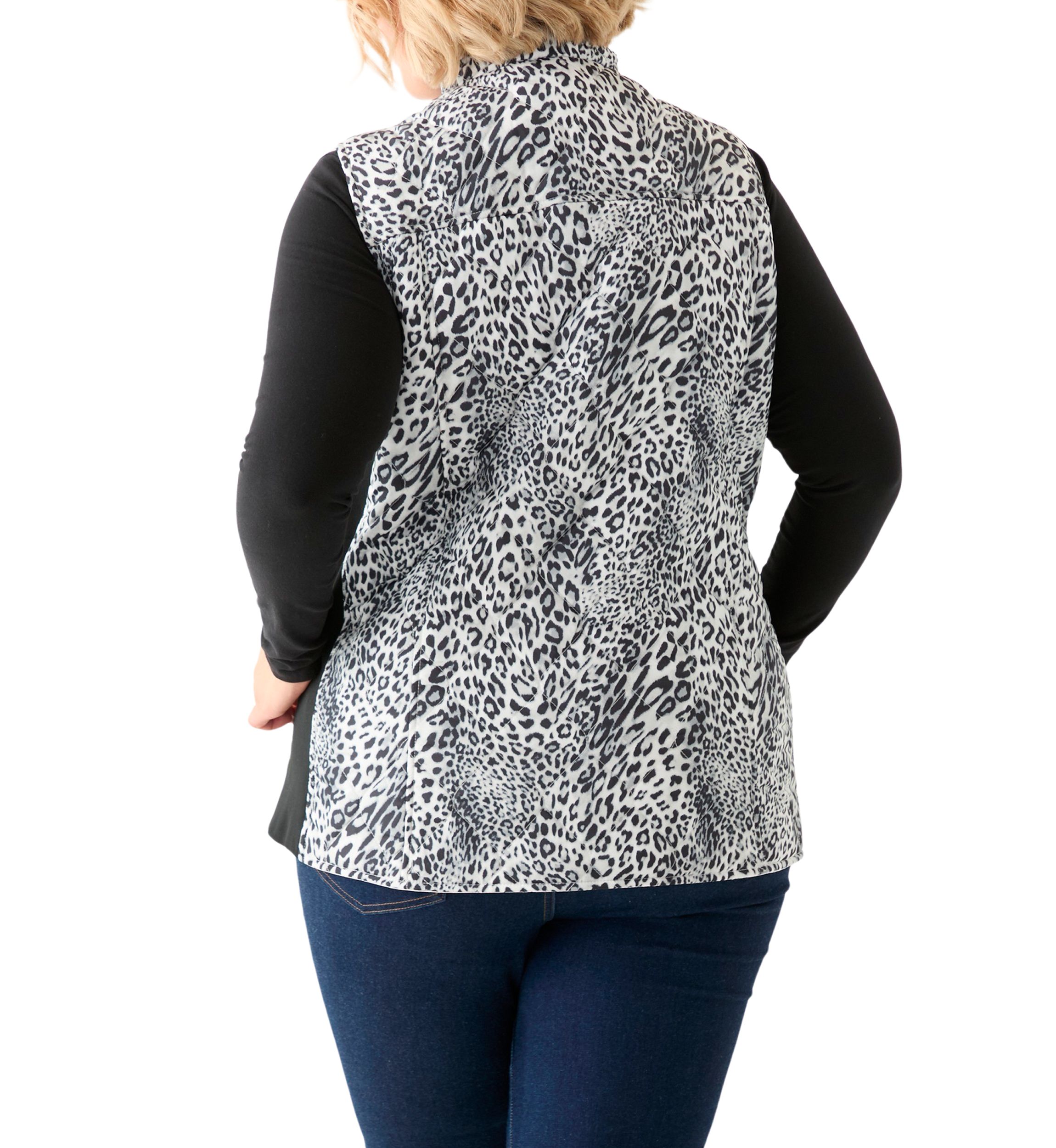 Plus Size Side Rib Printed Quilted Vest 