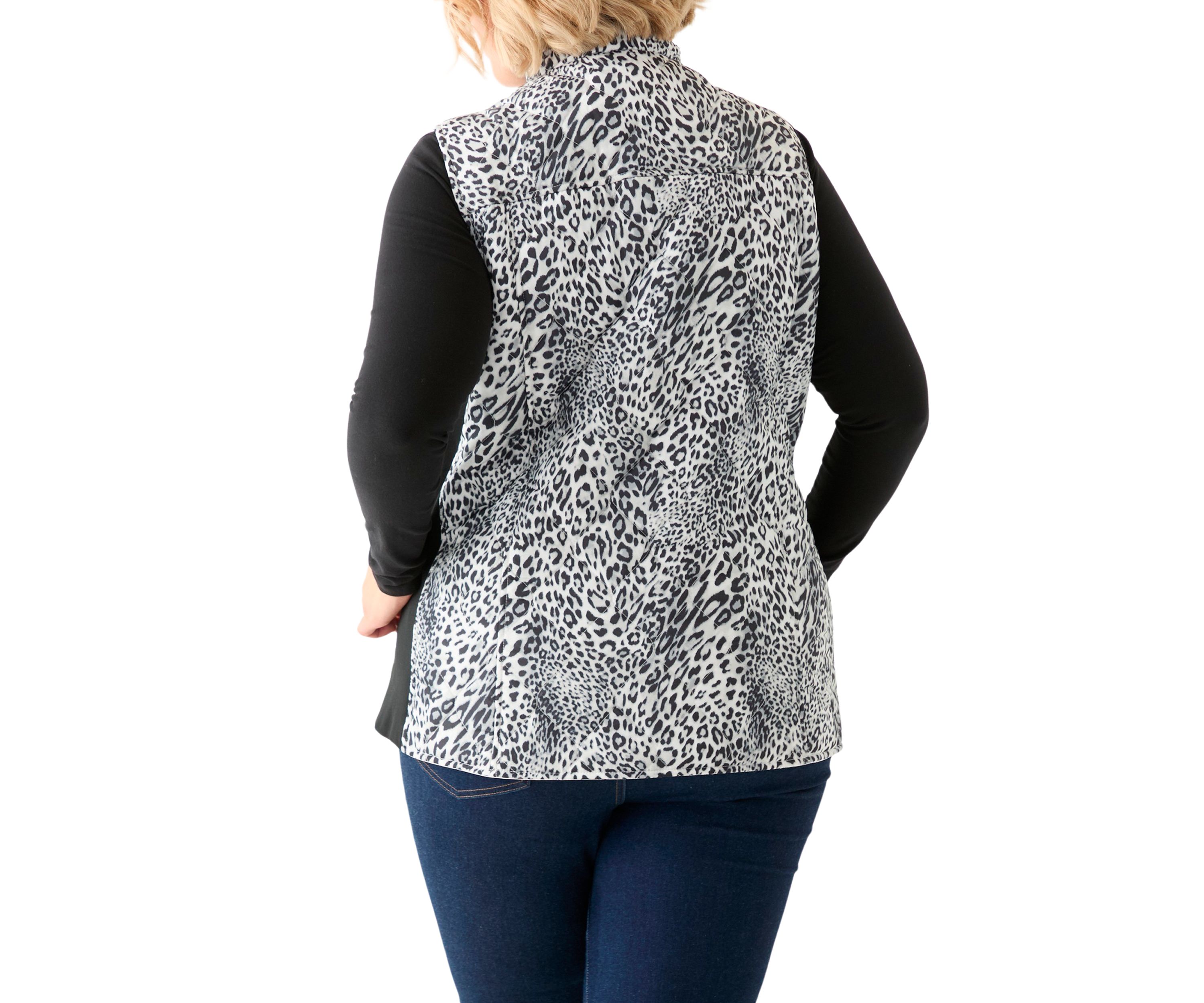 Plus Size Side Rib Printed Quilted Vest 