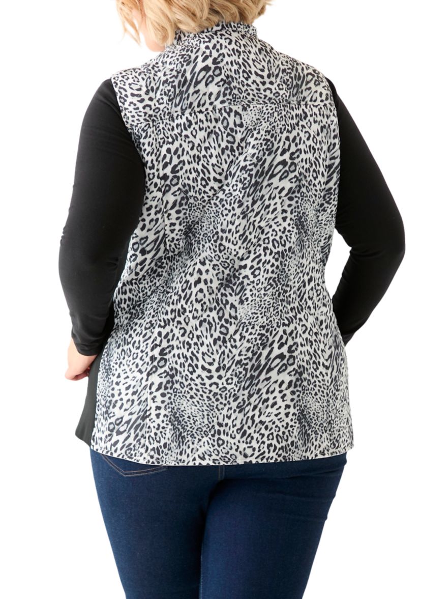 Plus Size Side Rib Printed Quilted Vest 