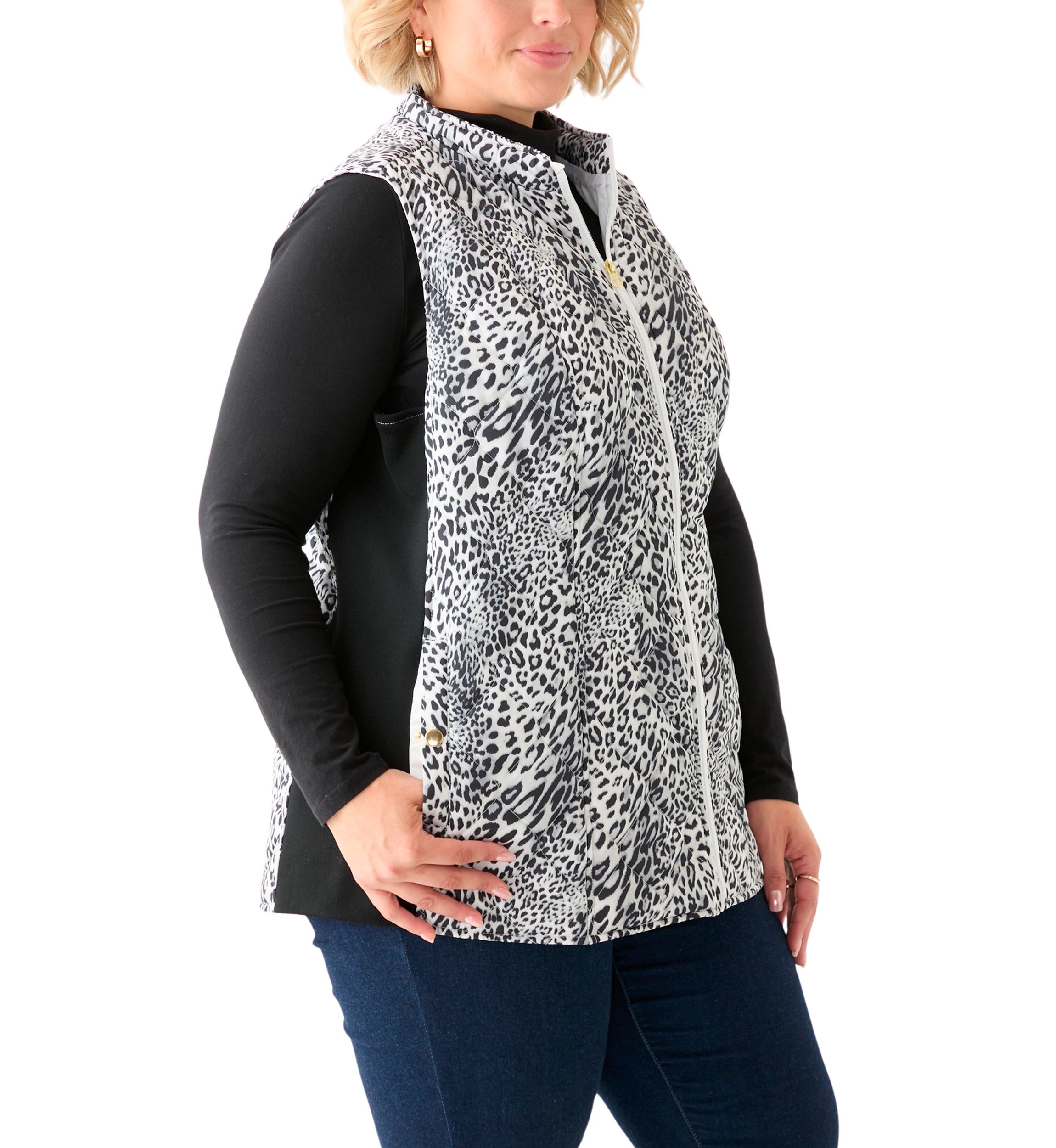 Plus Size Side Rib Printed Quilted Vest 