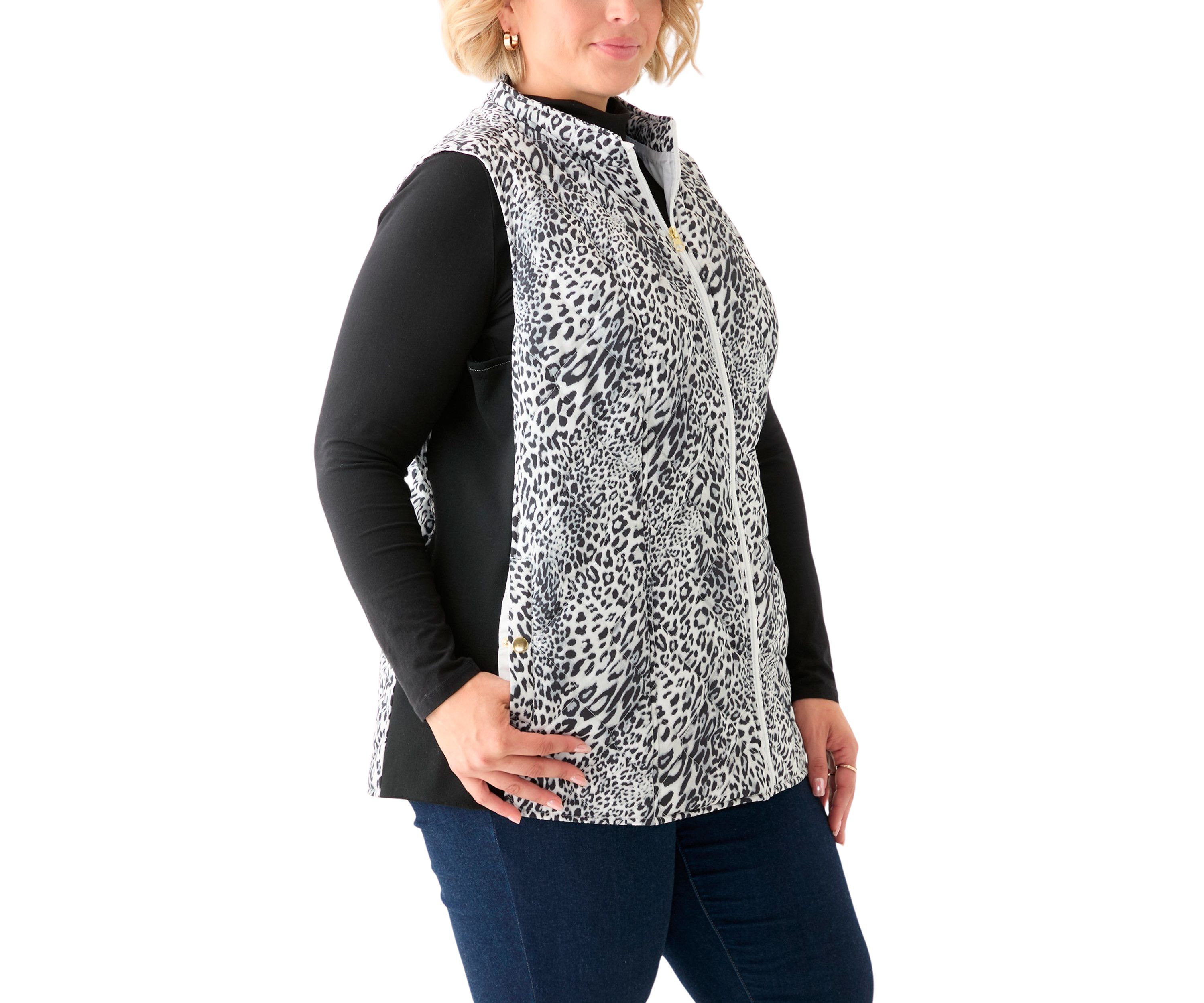Plus Size Side Rib Printed Quilted Vest 