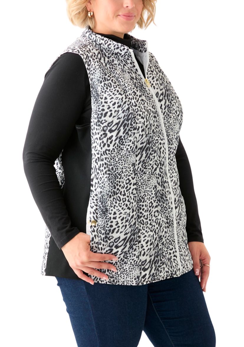 Plus Size Side Rib Printed Quilted Vest 