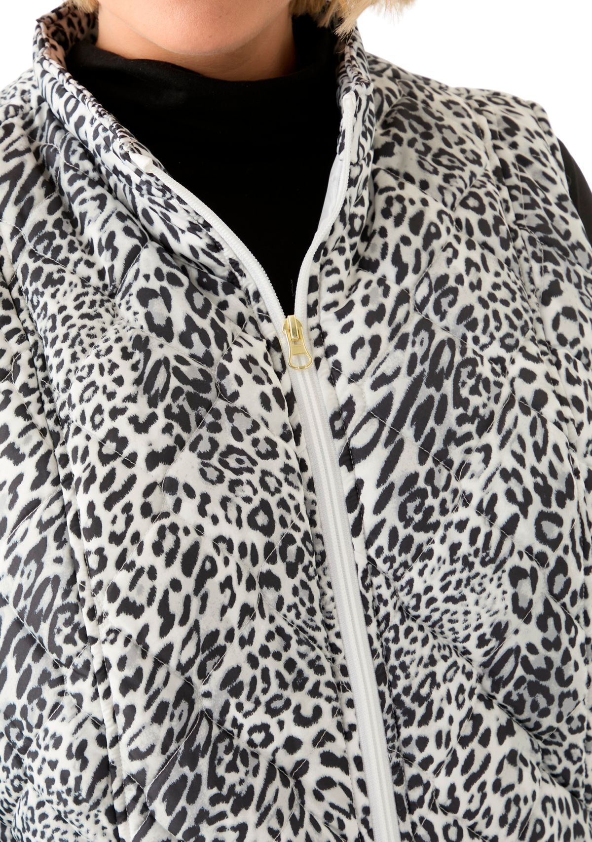 Plus Size Side Rib Printed Quilted Vest 