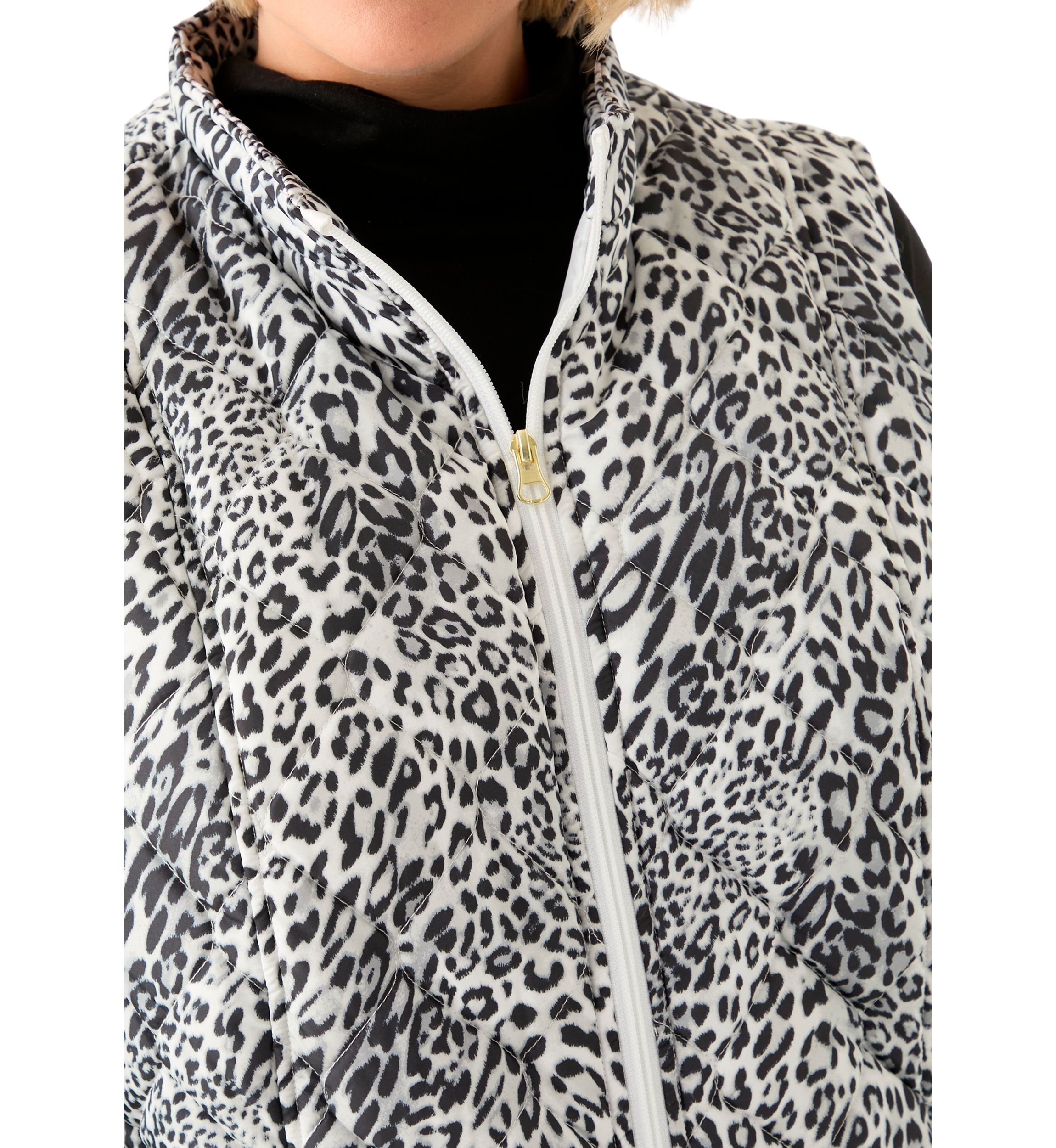 Plus Size Side Rib Printed Quilted Vest 
