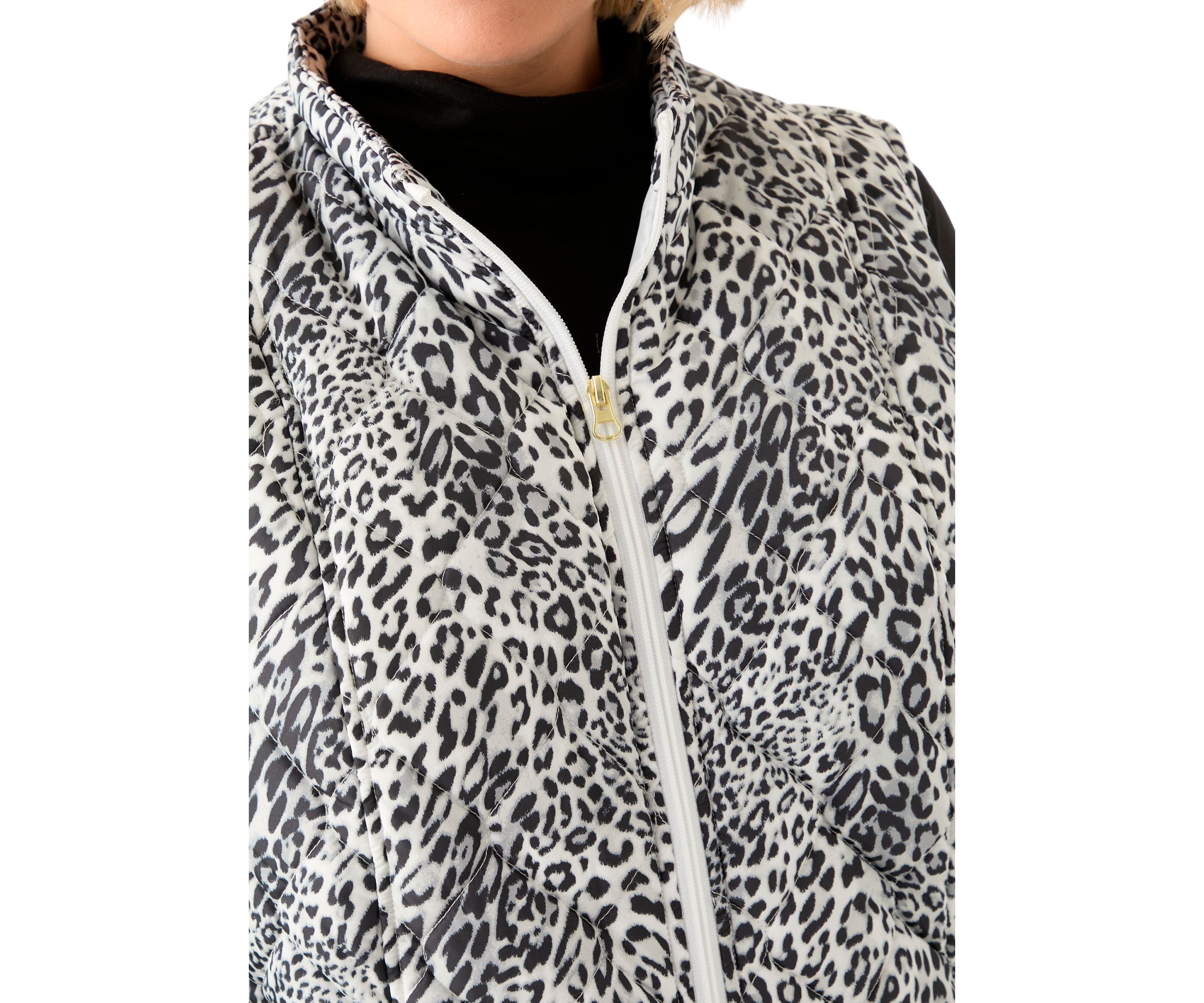 Plus Size Side Rib Printed Quilted Vest 