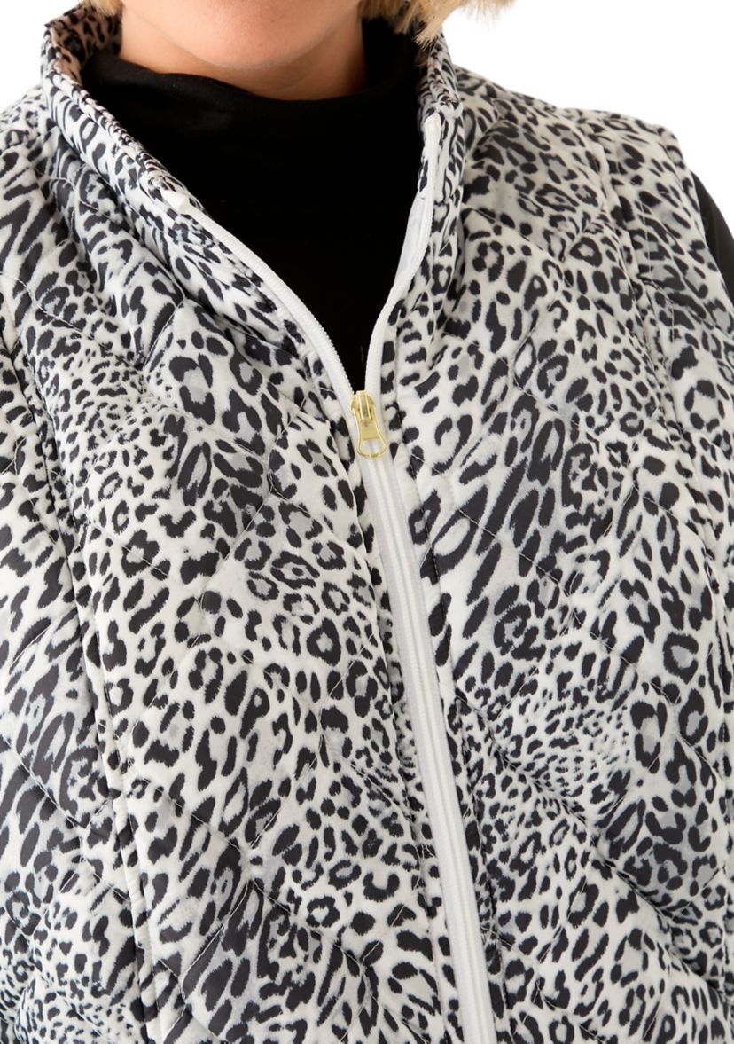 Plus Size Side Rib Printed Quilted Vest 