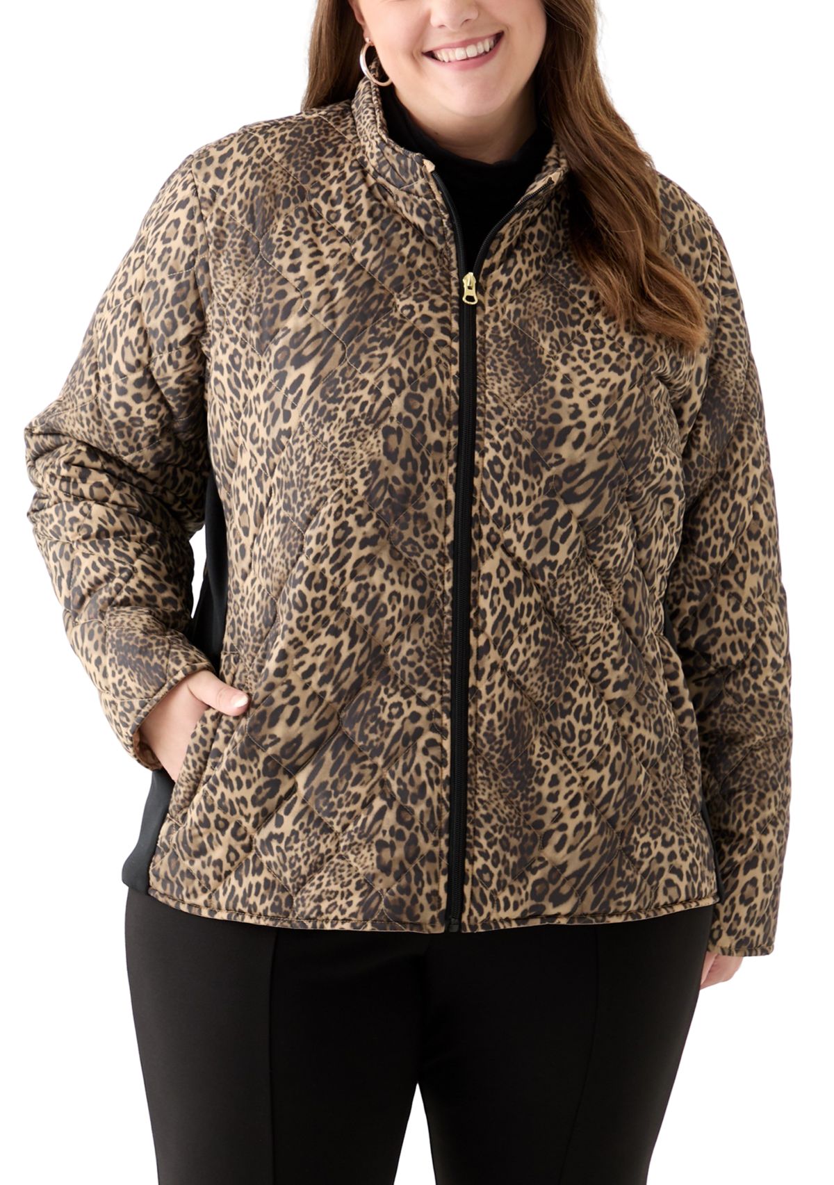 Plus Size Side Rib Printed Puffer Jacket