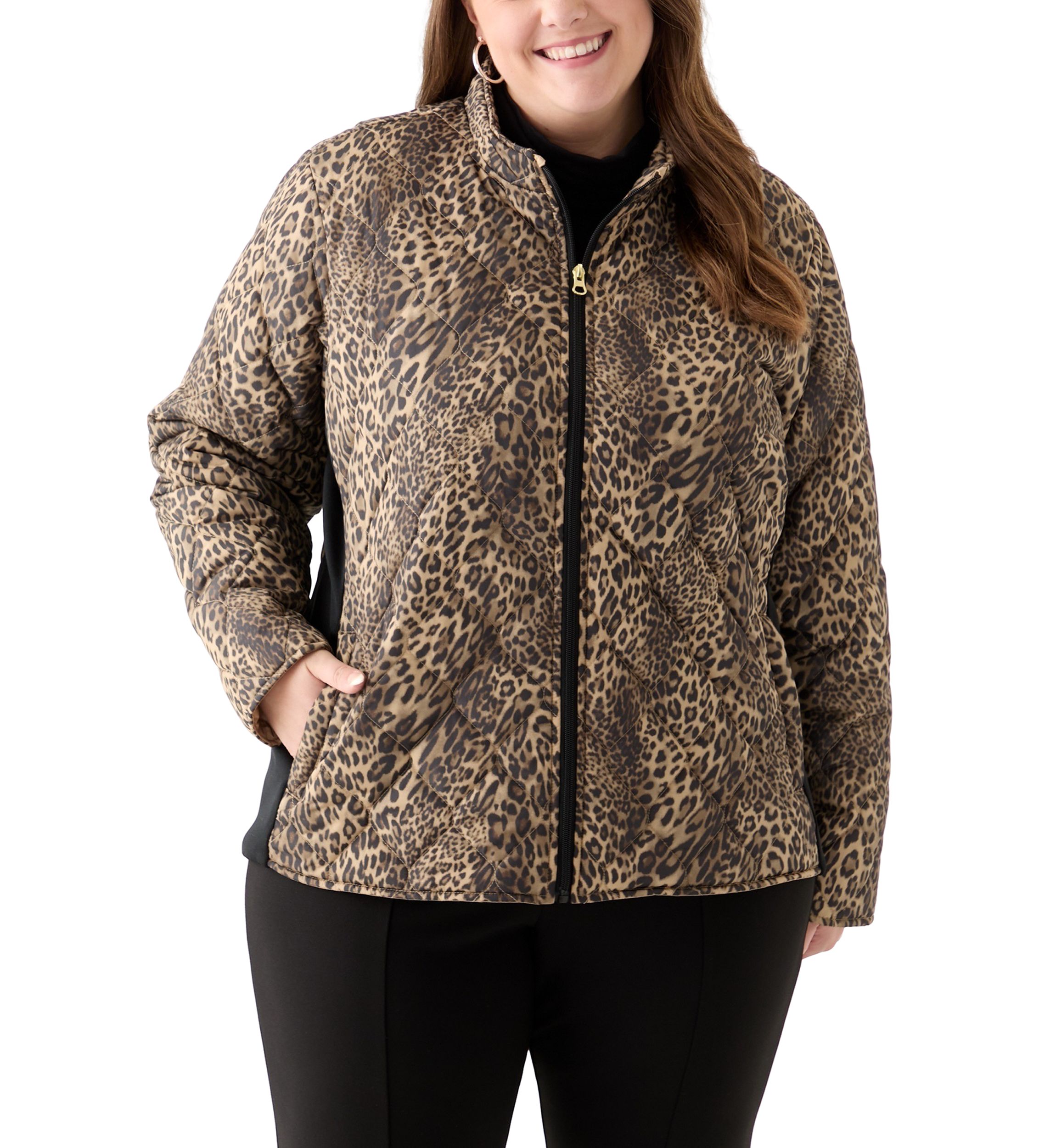 Plus Size Side Rib Printed Puffer Jacket