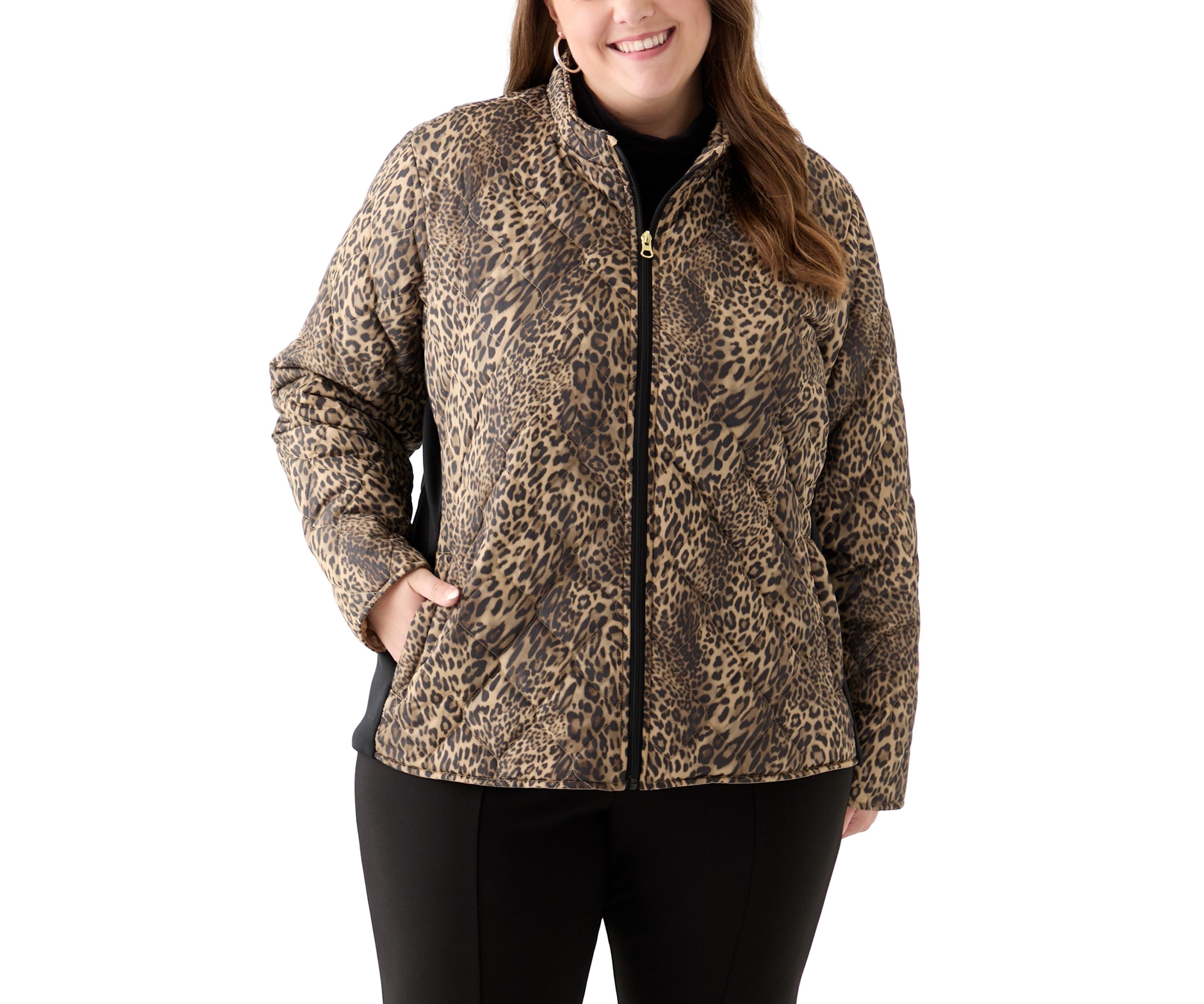 Plus Size Side Rib Printed Puffer Jacket