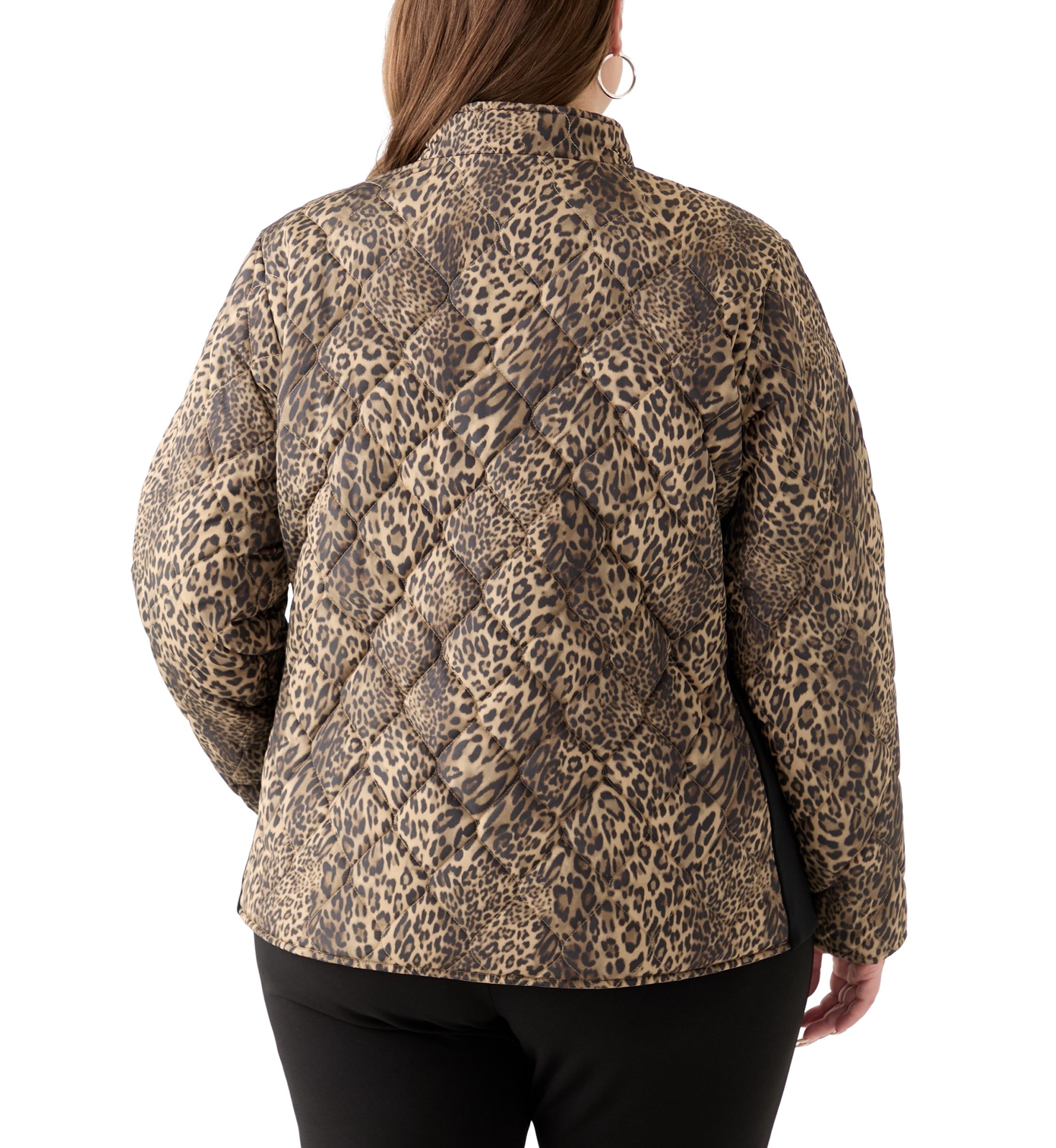 Plus Size Side Rib Printed Puffer Jacket