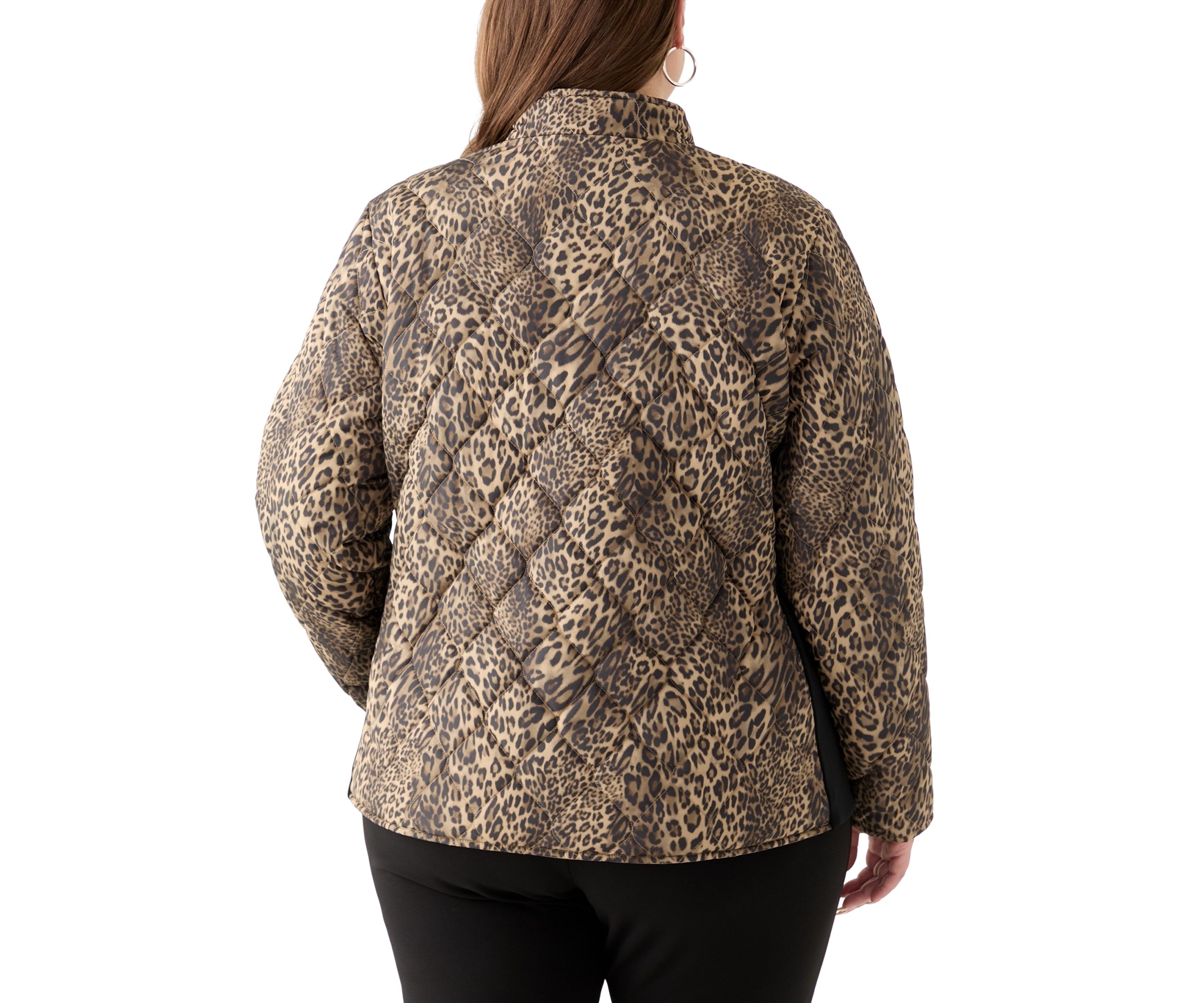 Plus Size Side Rib Printed Puffer Jacket