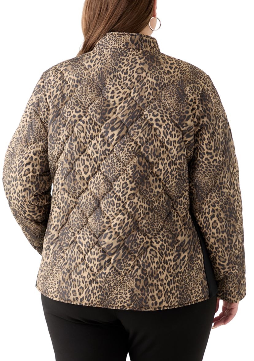 Plus Size Side Rib Printed Puffer Jacket